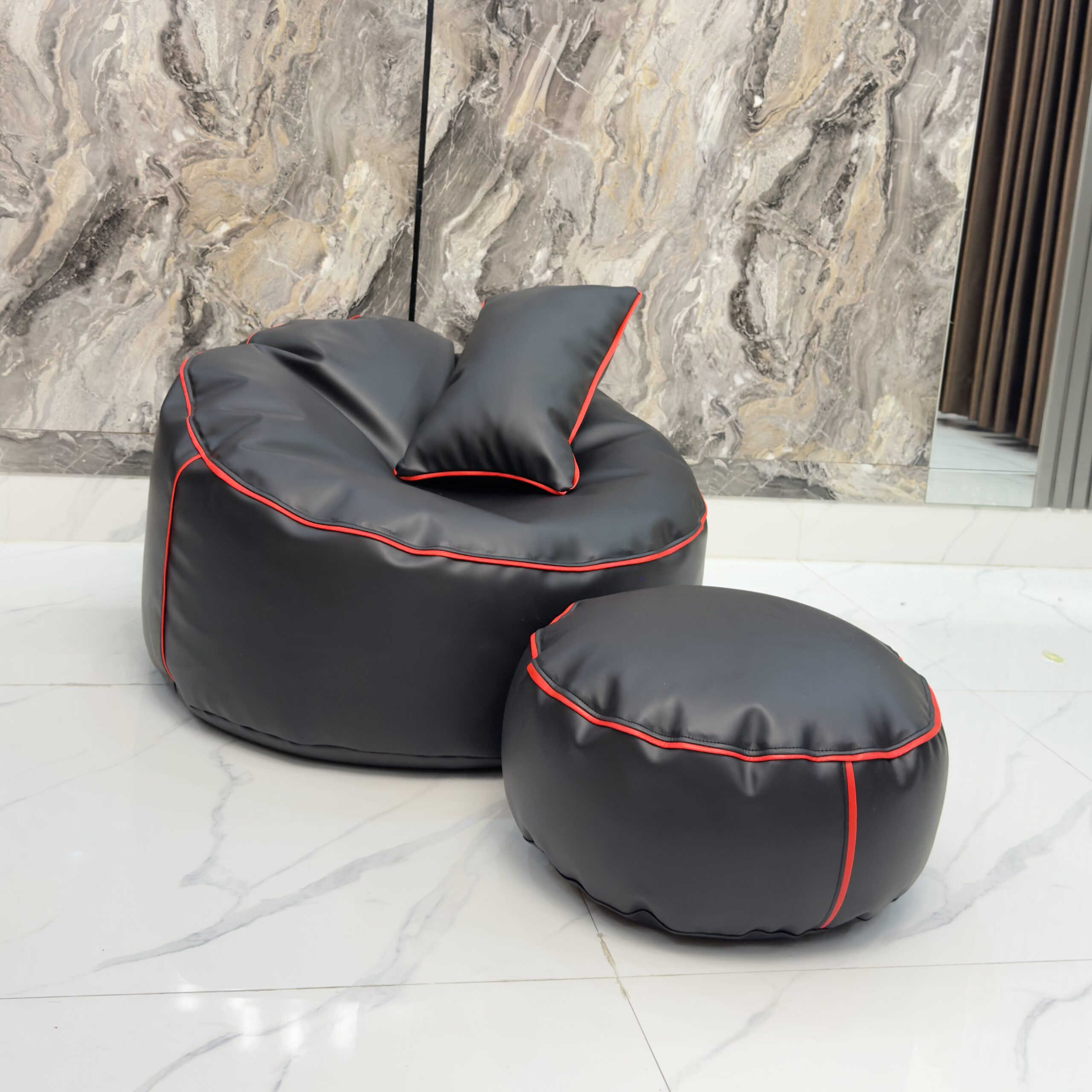 Faux Leather Giant Roll 3pcs Combo Bean Bag – Black