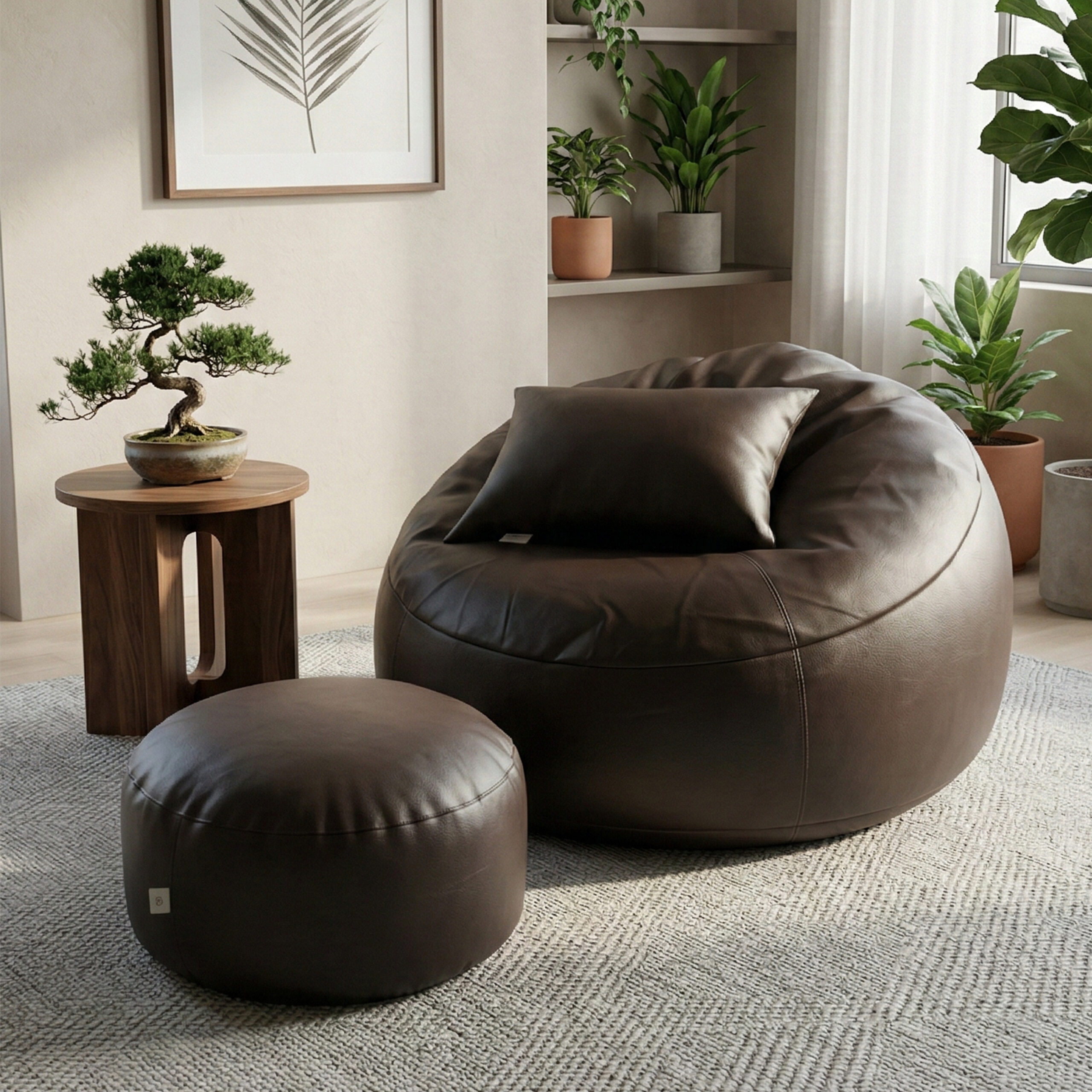 Faux Leather Giant Roll 3pcs Combo Bean Bag – Brown