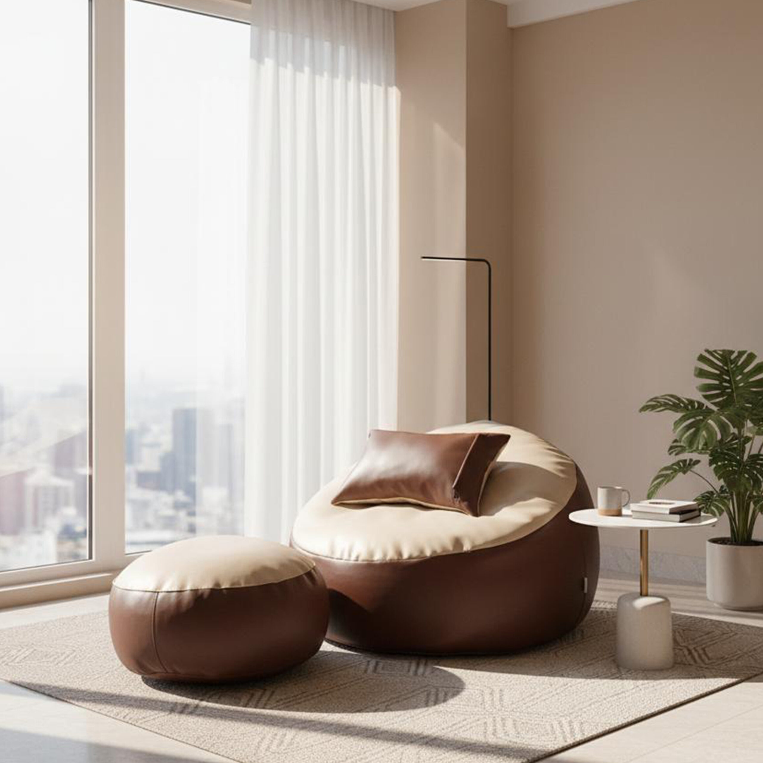 Faux Leather Giant Roll 3pcs Combo Bean Bag – Butterscotch