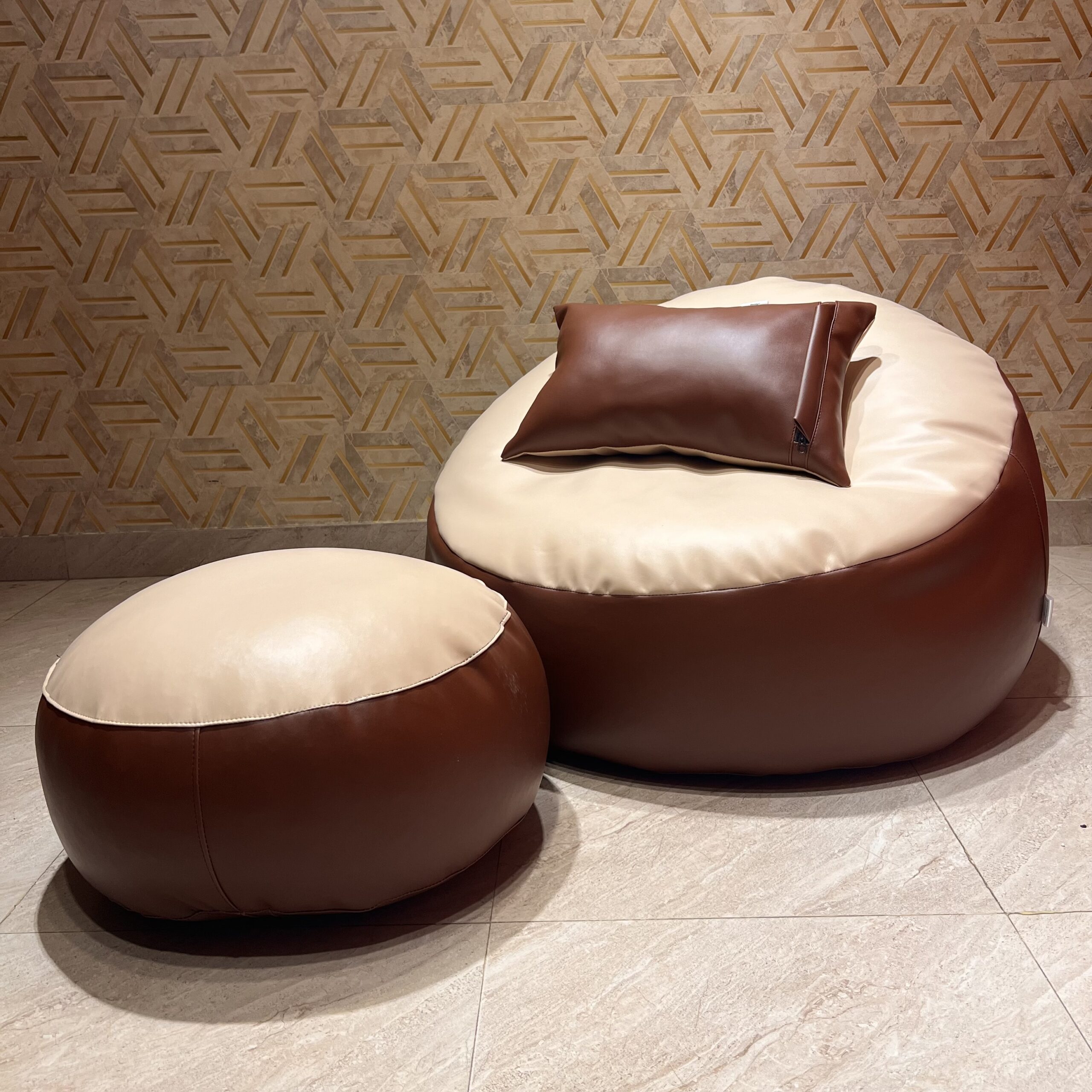 Faux Leather Giant Roll 3pcs Combo Bean Bag – Butterscotch