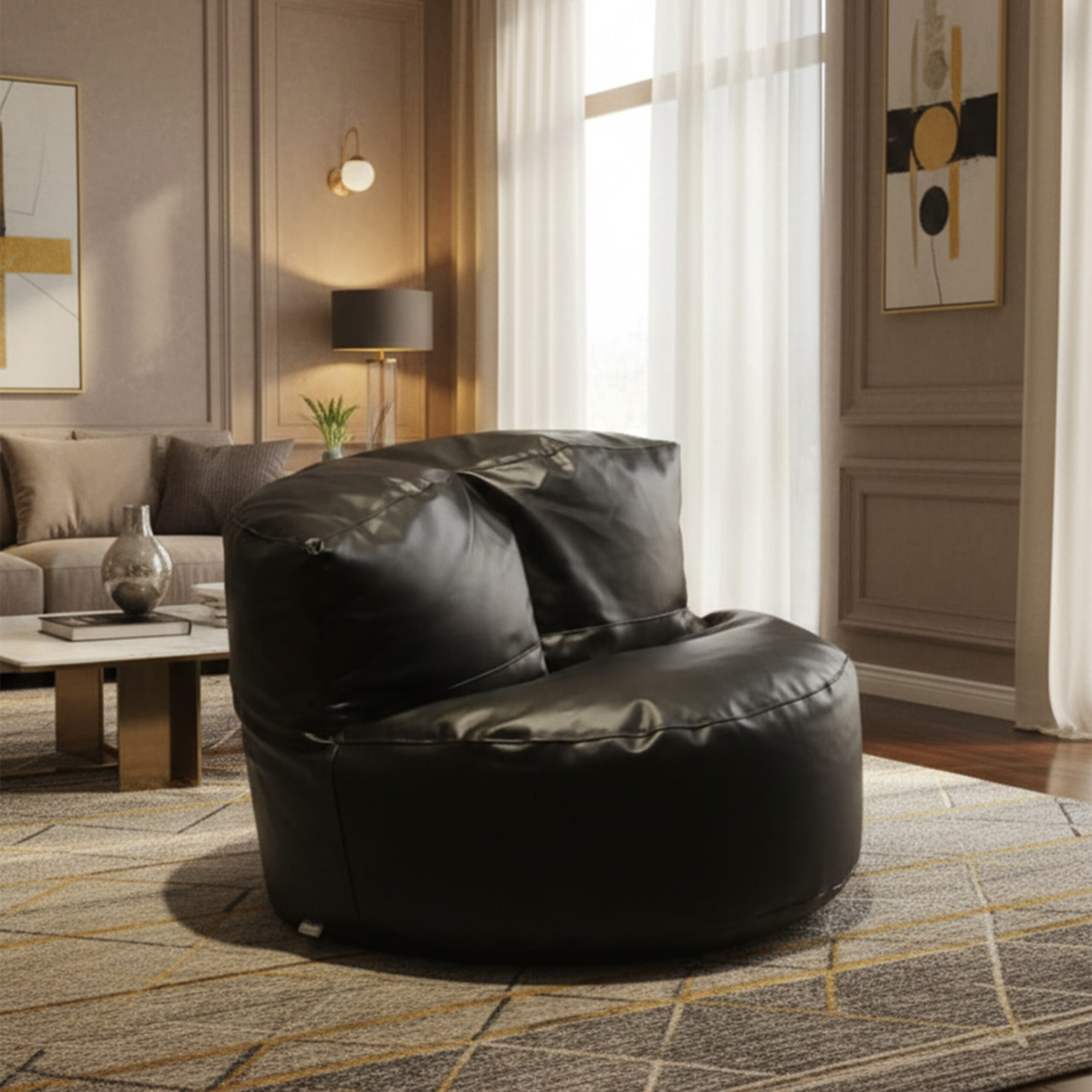 Faux Leather Lazy Sofa Bean Bag – Black - ৳2,990 | Relaxo Bean Bag Bangladesh Faux Leather Lazy Sofa Bean Bag – Black