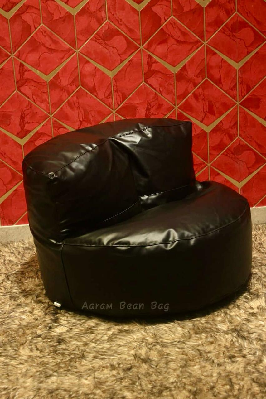 Faux Leather Lazy Sofa Bean Bag – Black