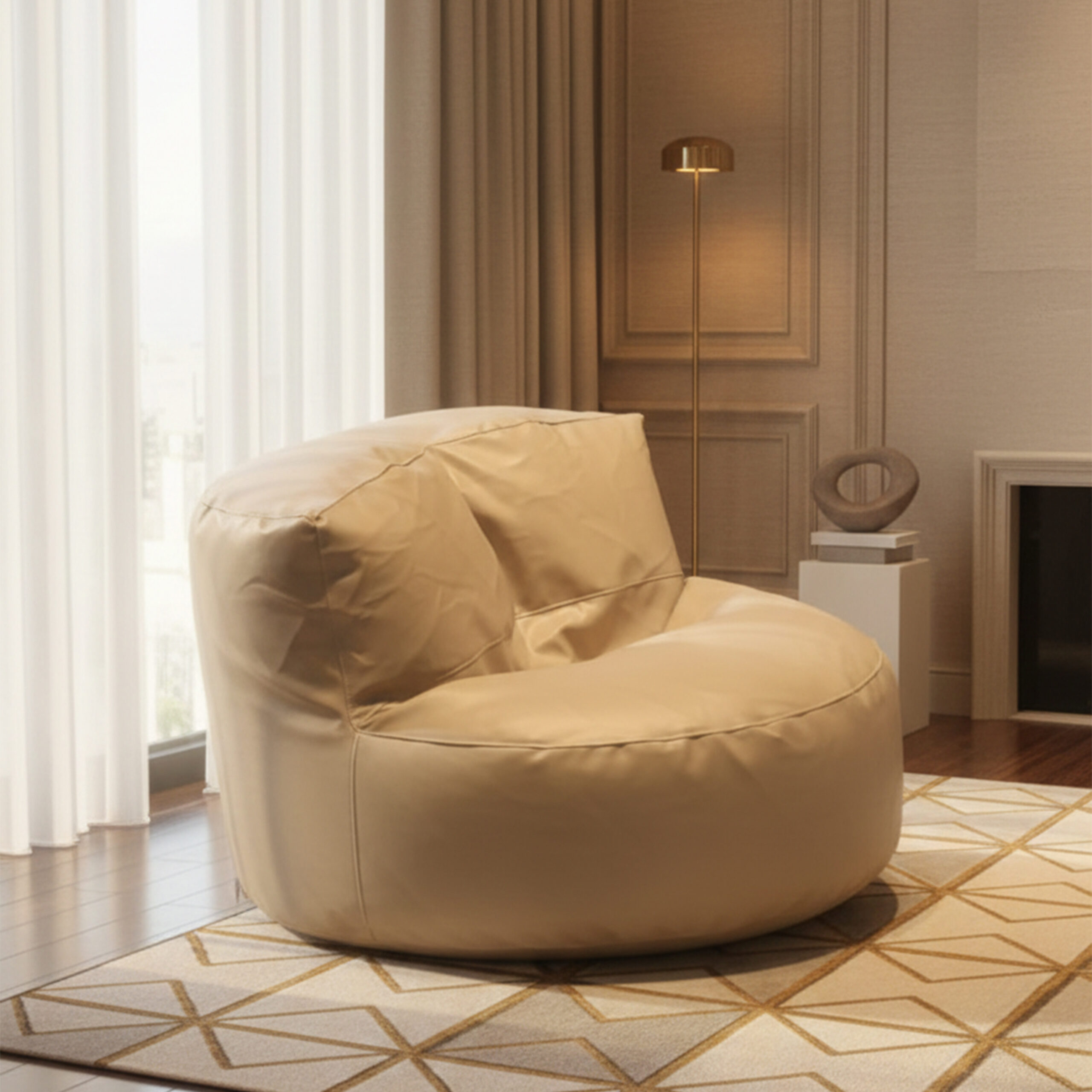 Faux Leather Lazy Sofa Bean Bag – Off White