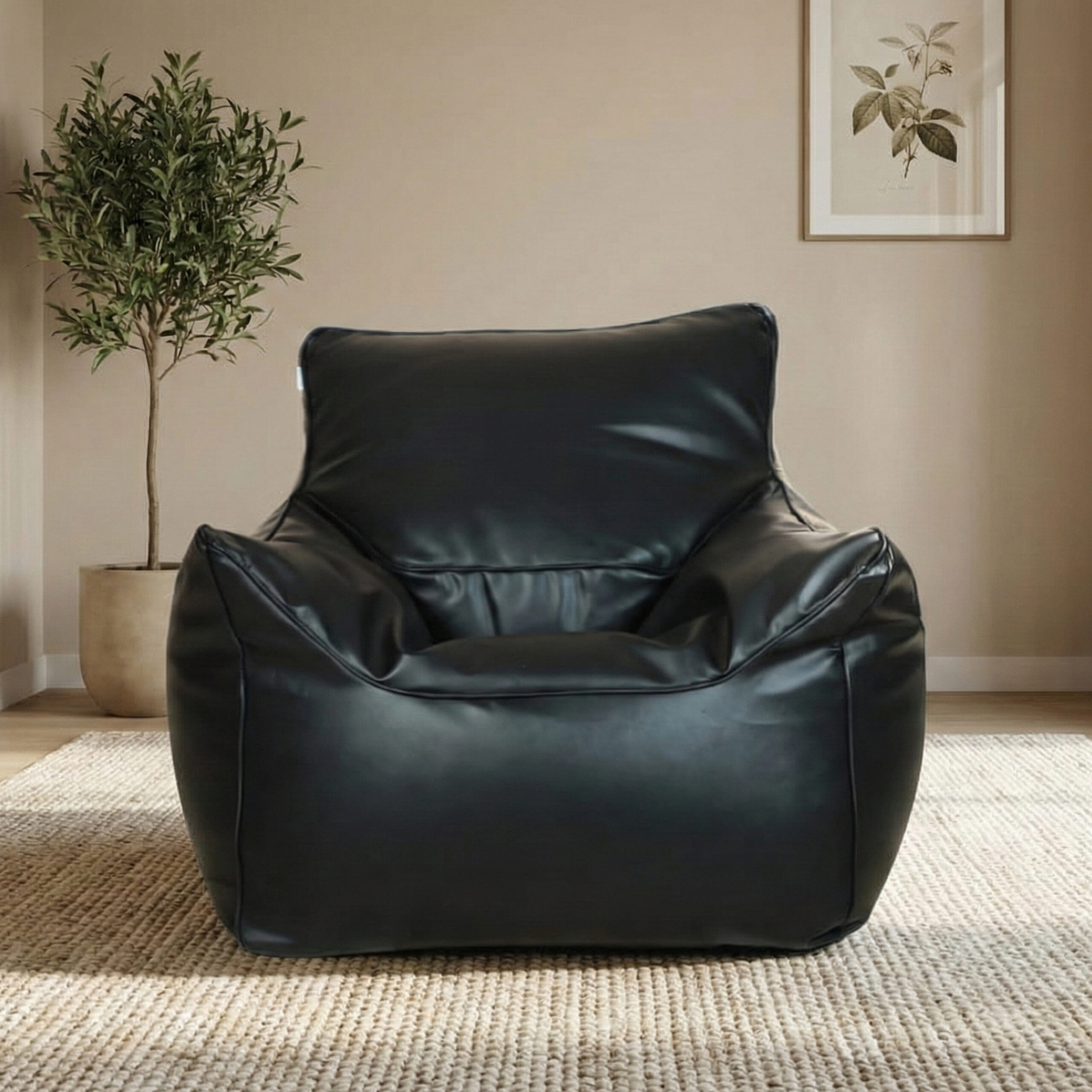 Faux Leather Single Couch Bean Bag – Black