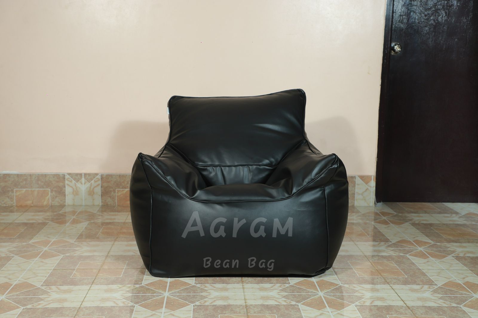 Faux Leather Single Couch Bean Bag – Black