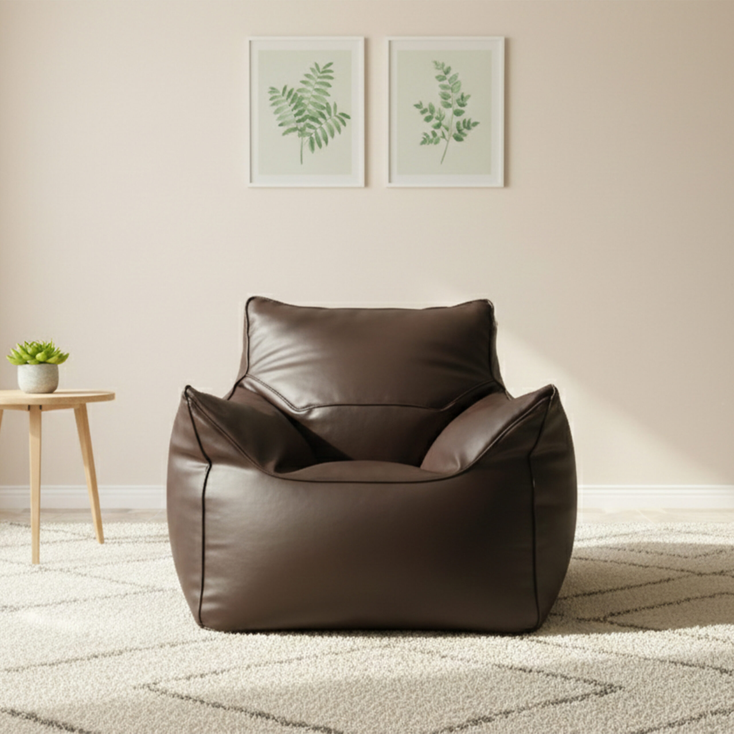 Faux Leather Single Couch Bean Bag – Brown