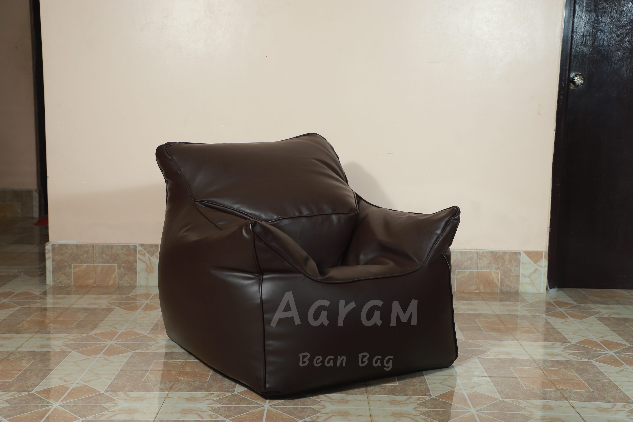 Faux Leather Single Couch Bean Bag – Brown