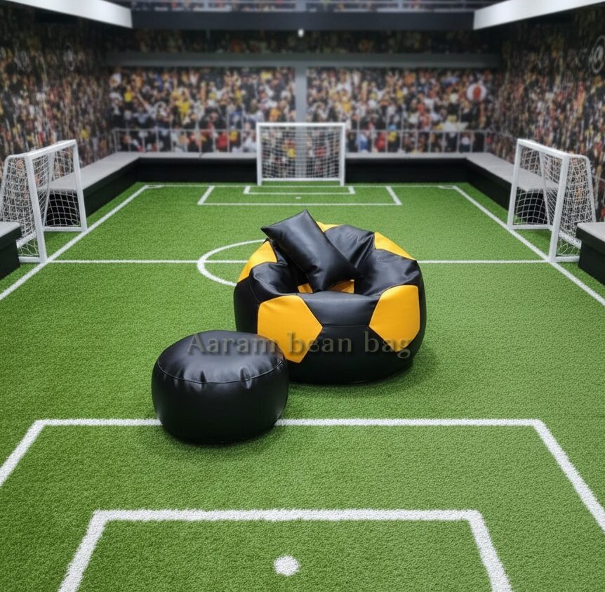 Faux Leather XxL Football Shape 3pcs Combo Bean Bag-Black/Yellow - Relaxo Bean Bag Bangladesh Faux Leather XxL Football Shape 3pcs Combo Bean Bag-Black/Yellow price in Bangladesh - Relaxo Bean Bag