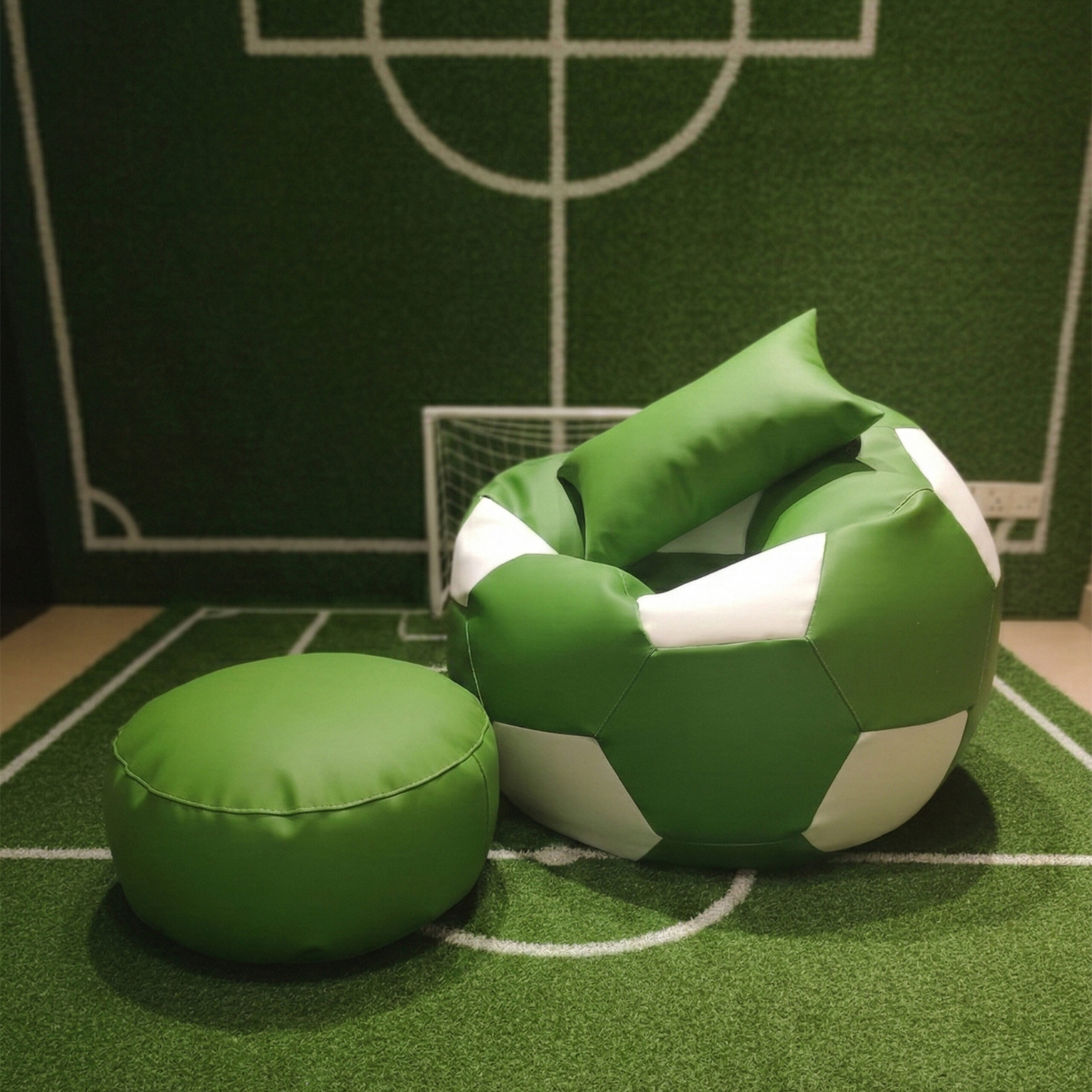 Faux Leather XxL Football Shape 3pcs Combo Bean Bag-Green/White - Relaxo Bean Bag Bangladesh Faux Leather XxL Football Shape 3pcs Combo Bean Bag-Green/White price in Bangladesh - Relaxo Bean Bag