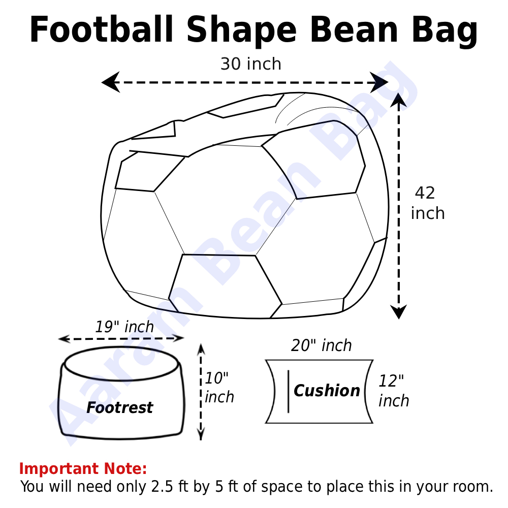 Faux Leather XxL Football Shape 3pcs Combo Bean Bag-Green/White