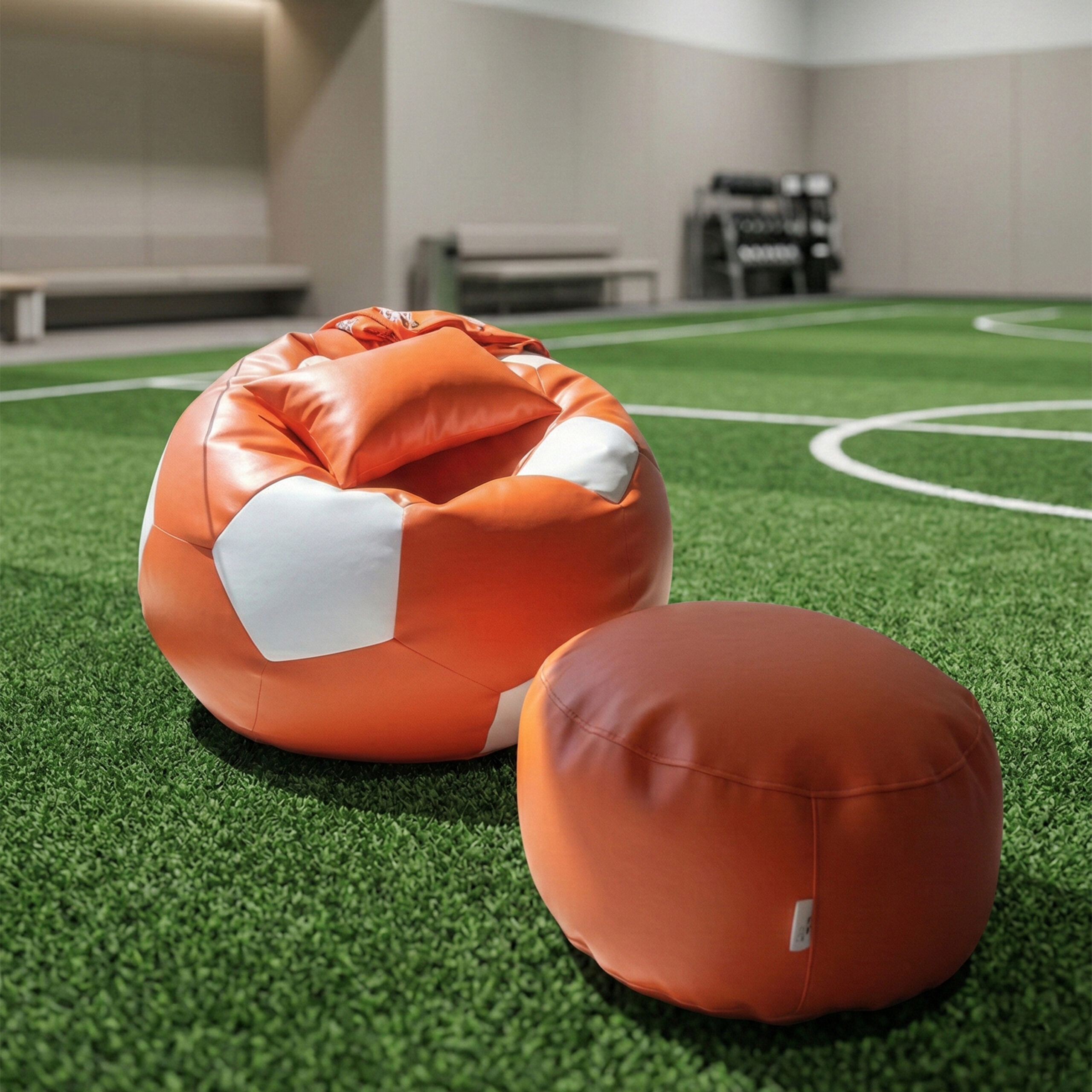 Faux Leather XxL Football Shape 3pcs Combo Bean Bag-Orange/White - Relaxo Bean Bag Bangladesh Faux Leather XxL Football Shape 3pcs Combo Bean Bag-Orange/White price in Bangladesh - Relaxo Bean Bag