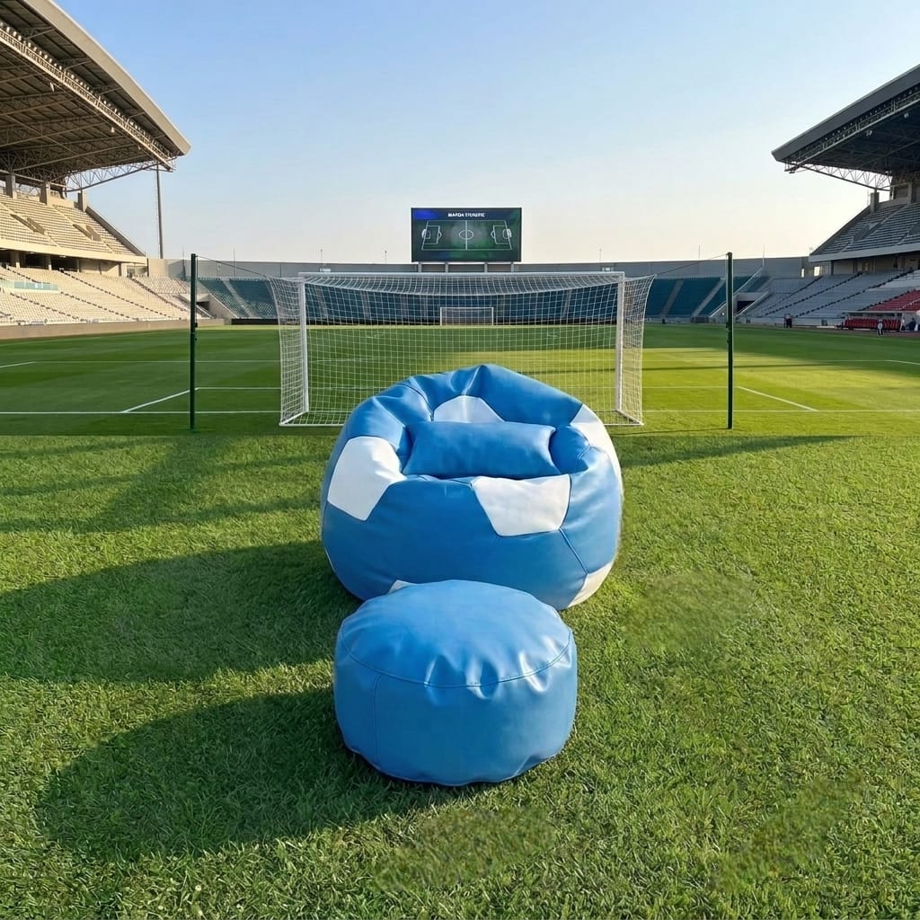 Faux Leather XxL Football Shape 3pcs Combo Bean Bag World Cup Edition- Skyblue/White (Argentina)