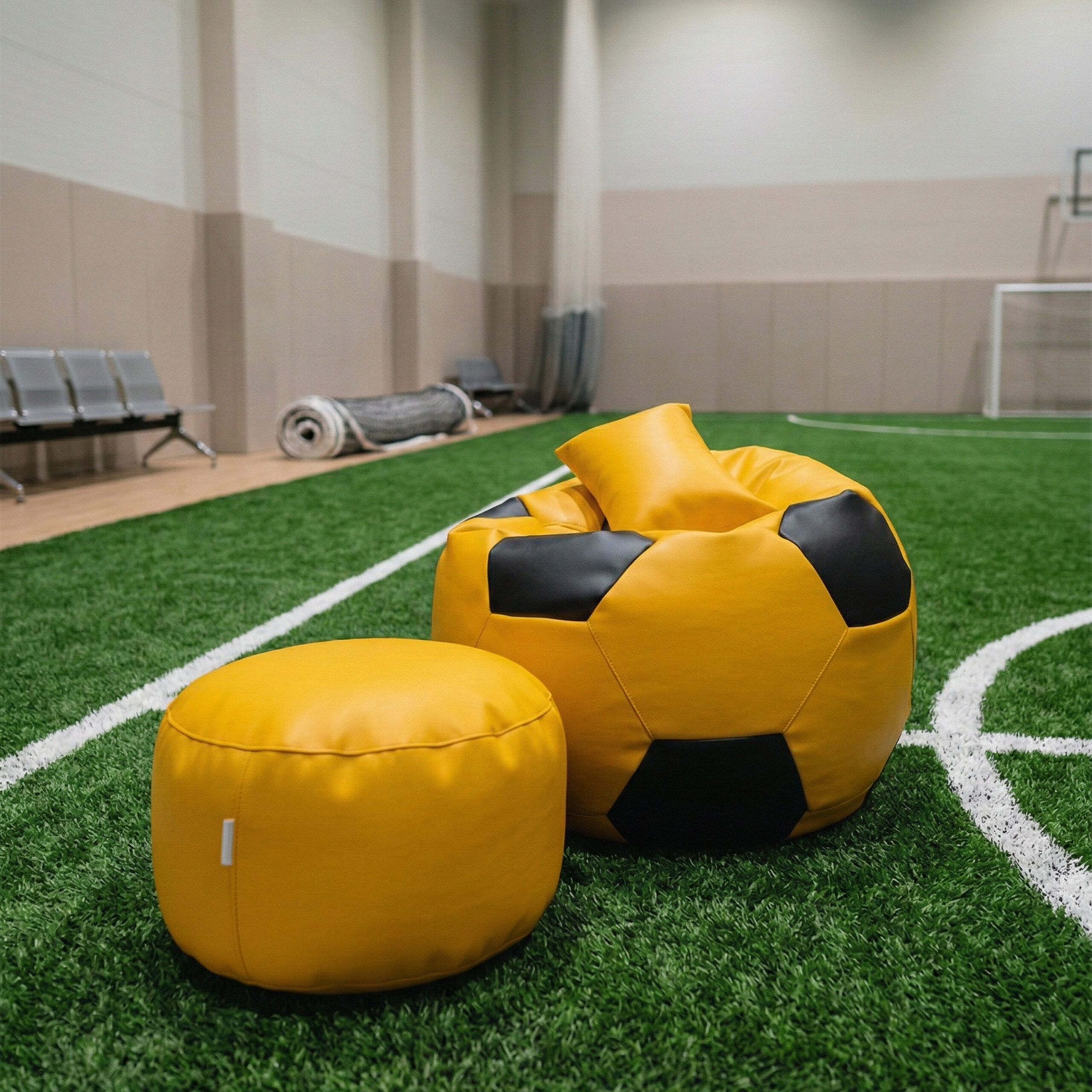 Faux Leather XxL Football Shape 3pcs Combo Bean Bag-Yellow/Black - Relaxo Bean Bag Bangladesh Faux Leather XxL Football Shape 3pcs Combo Bean Bag-Yellow/Black price in Bangladesh - Relaxo Bean Bag