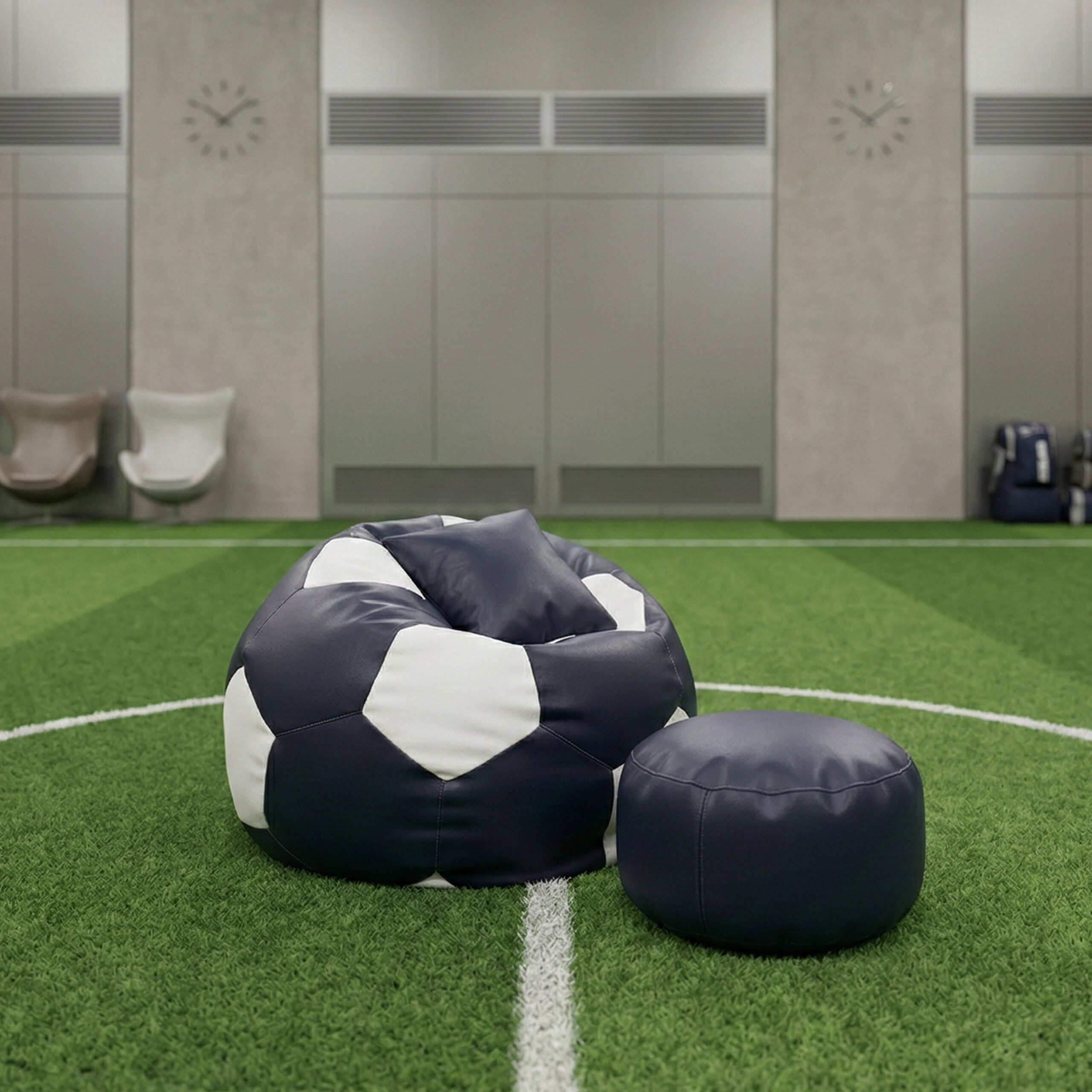 Faux Leather XxL Football Shape Bean Bag-Navy Blue/White - Relaxo Bean Bag Bangladesh Faux Leather XxL Football Shape Bean Bag-Navy Blue/White price in Bangladesh - Relaxo Bean Bag