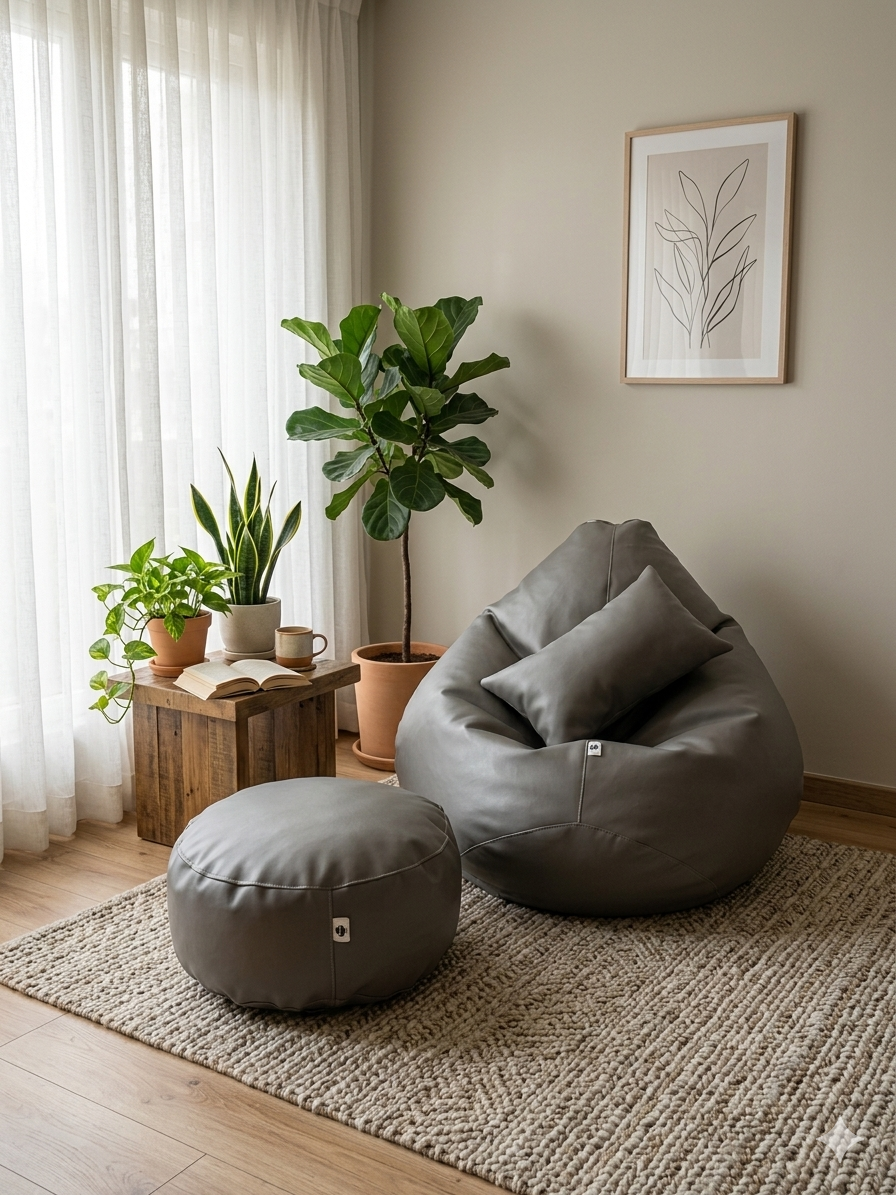 Faux Leather Xxl Pear Shape 3pcs Combo Bean Bag – Ash