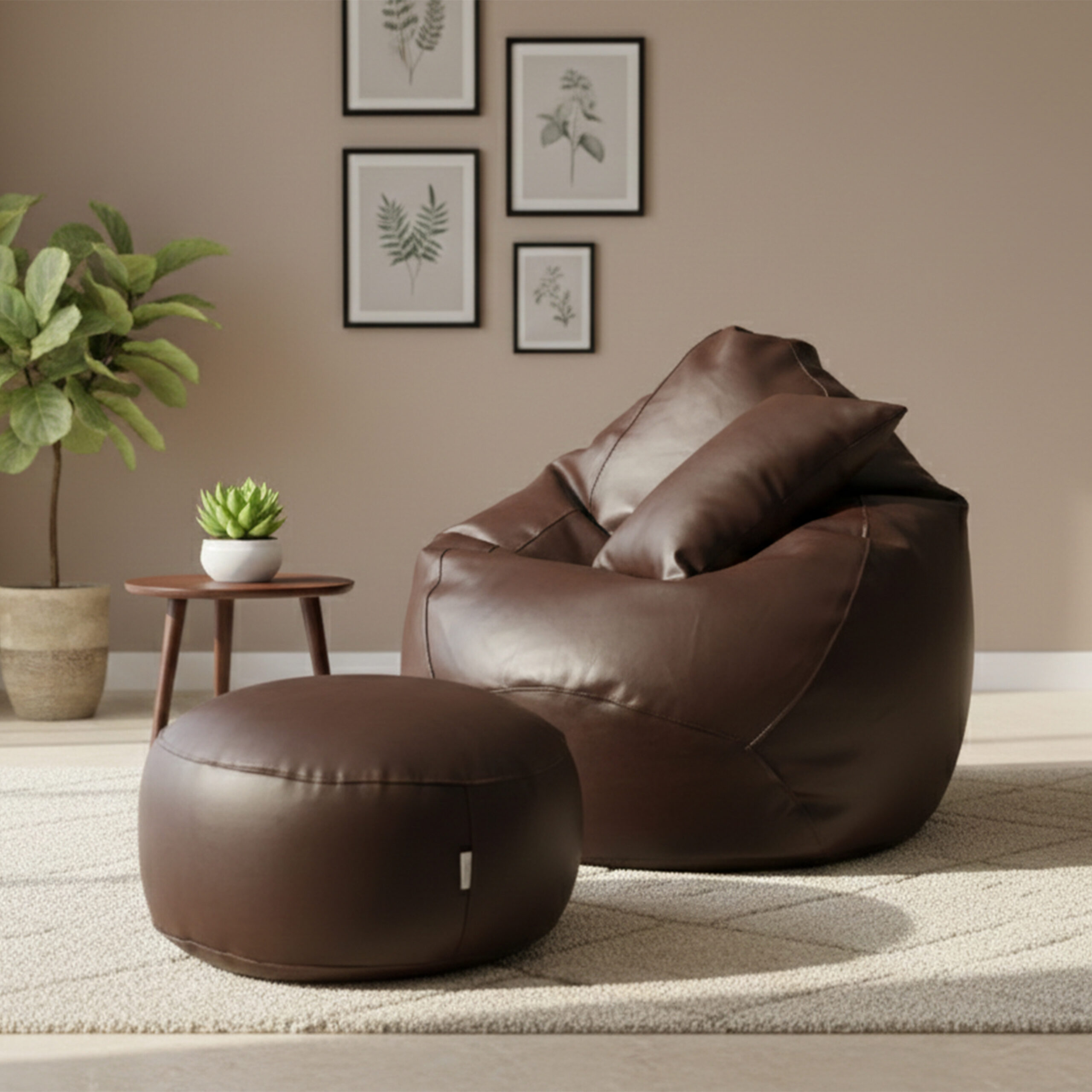 Faux Leather Xxl Pear Shape 3pcs Combo Bean Bag – Brown