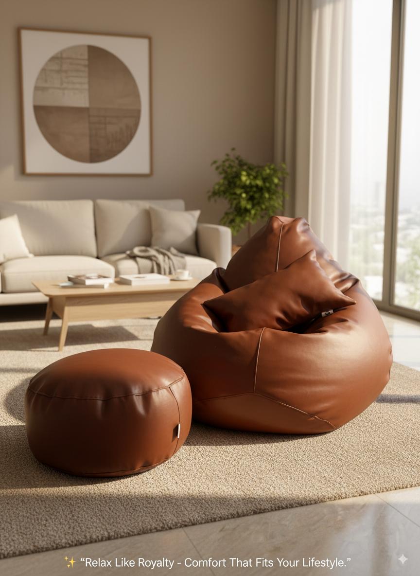 Faux Leather Xxl Pear Shape 3pcs Combo Bean Bag – Coconut