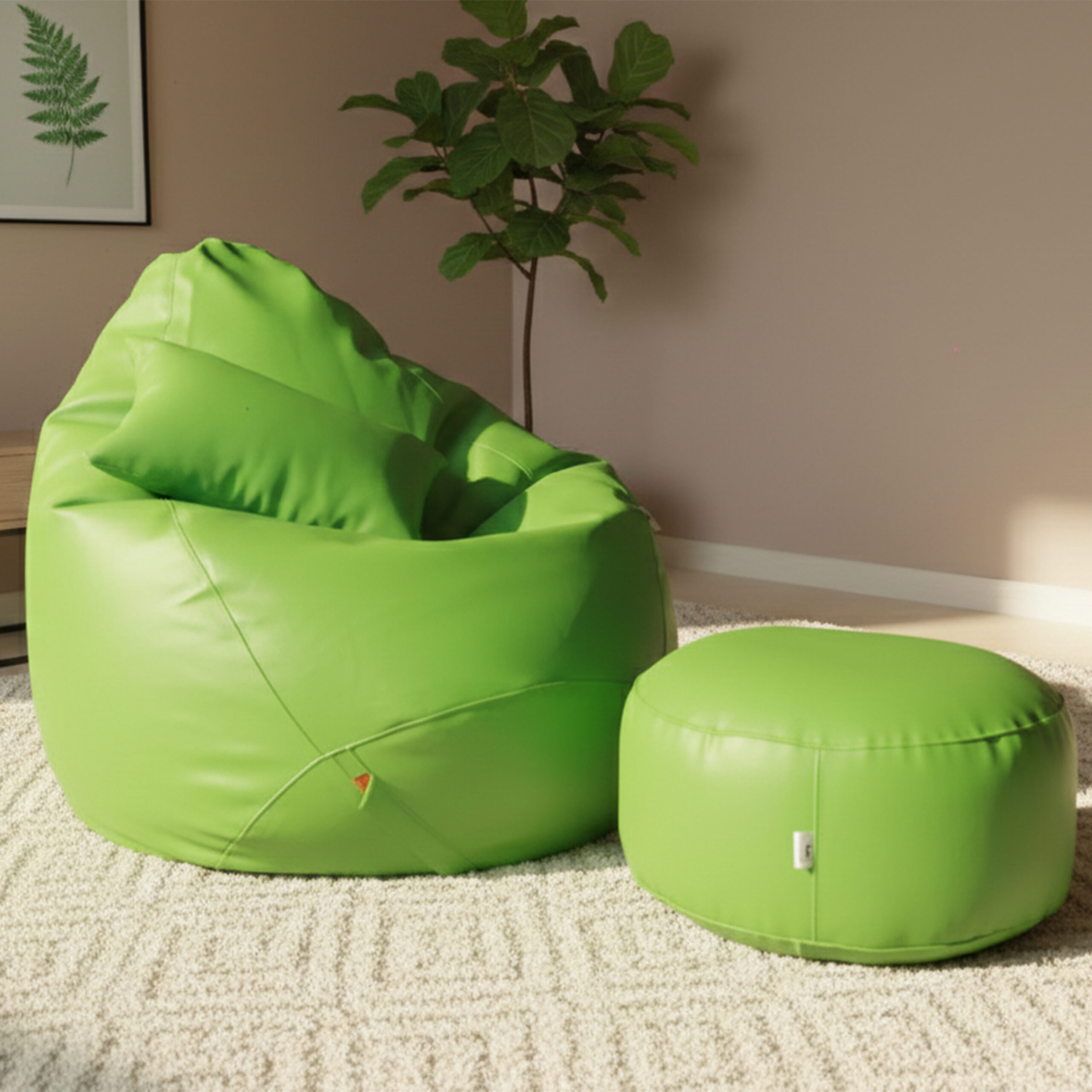 Faux Leather Xxl Pear Shape 3pcs Combo Bean Bag – Green