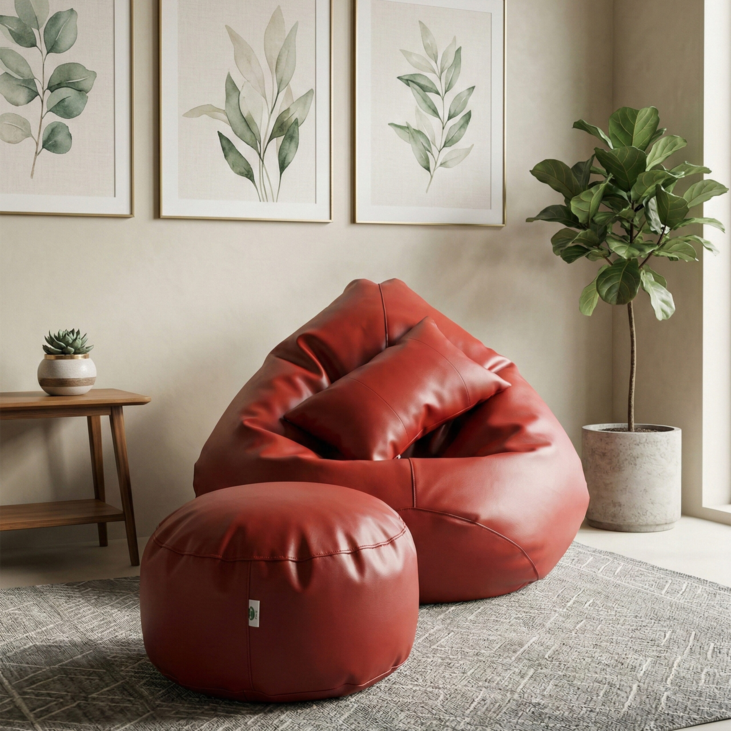 Faux Leather Xxl Pear Shape 3pcs Combo Bean Bag – Maroon