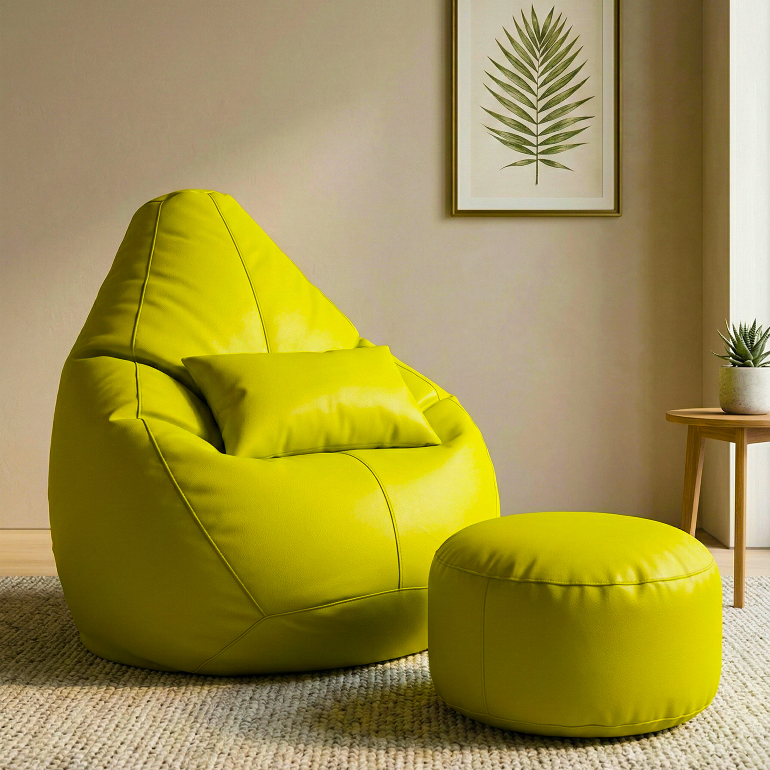 Faux Leather Xxl Pear Shape 3pcs Combo Bean Bag – Neon Green
