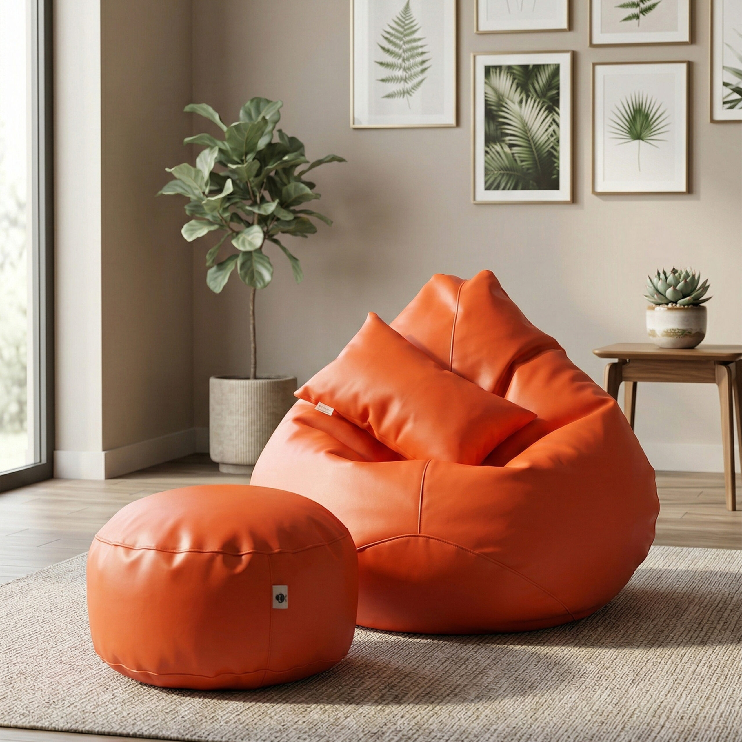 Faux Leather Xxl Pear Shape 3pcs Combo Bean Bag – Orange