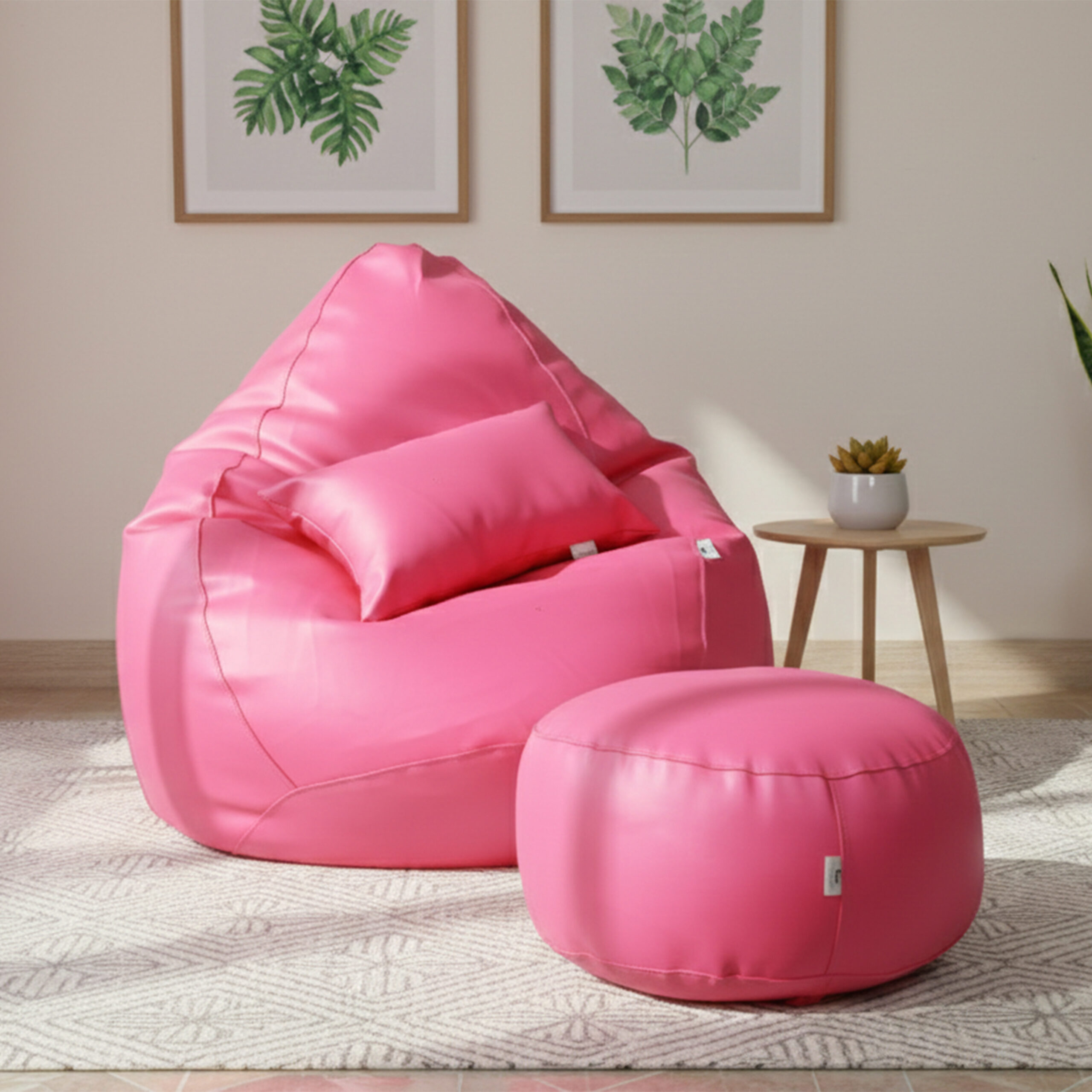 Faux Leather Xxl Pear Shape 3pcs Combo Bean Bag – Pink