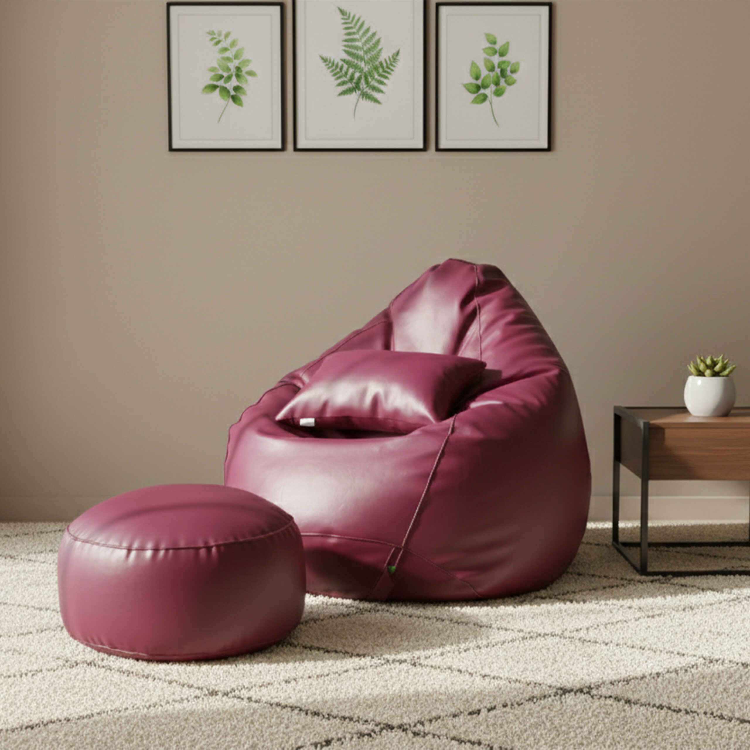 Faux Leather Xxl Pear Shape 3pcs Combo Bean Bag – Purple