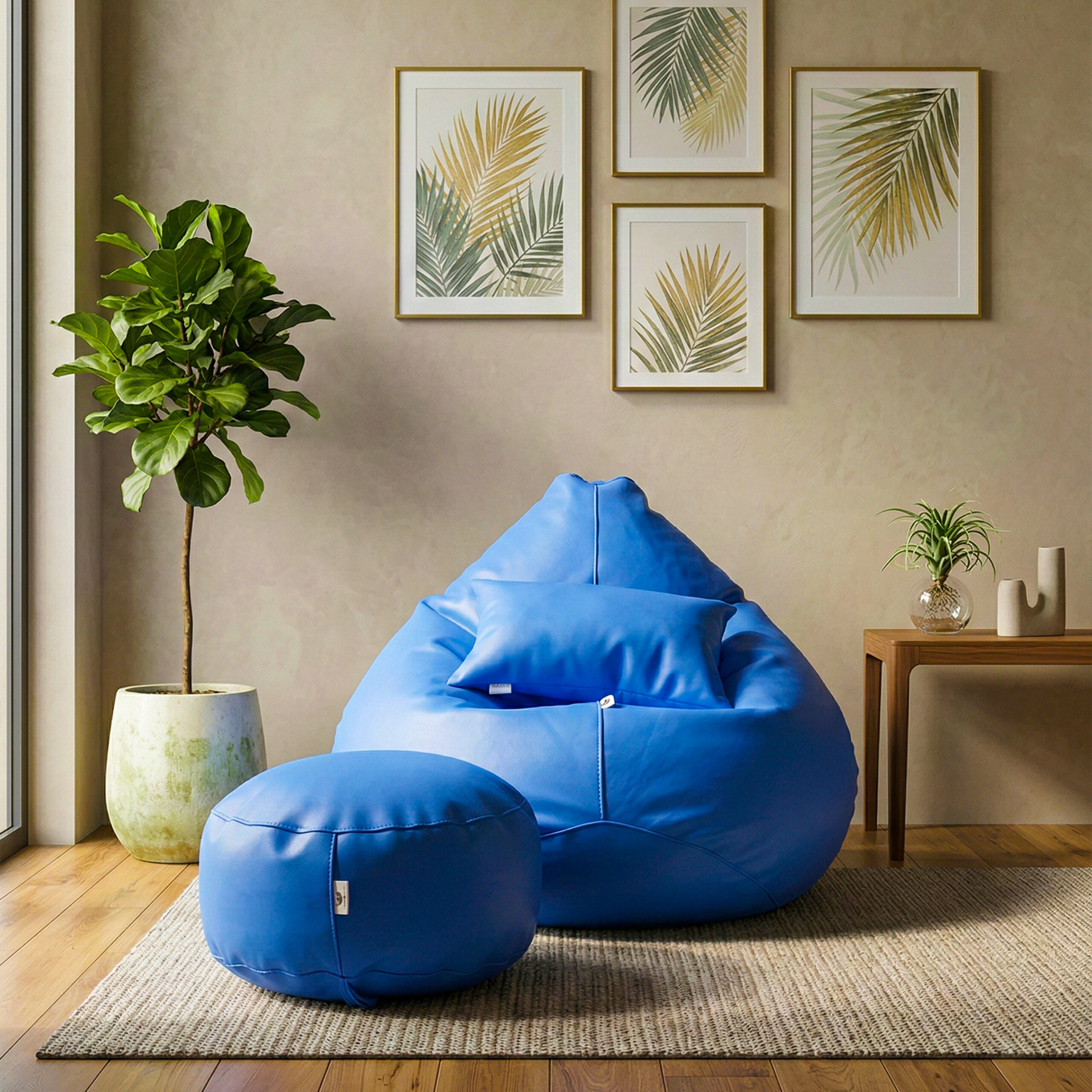 Faux Leather Xxl Pear Shape 3pcs Combo Bean Bag – Sky Blue