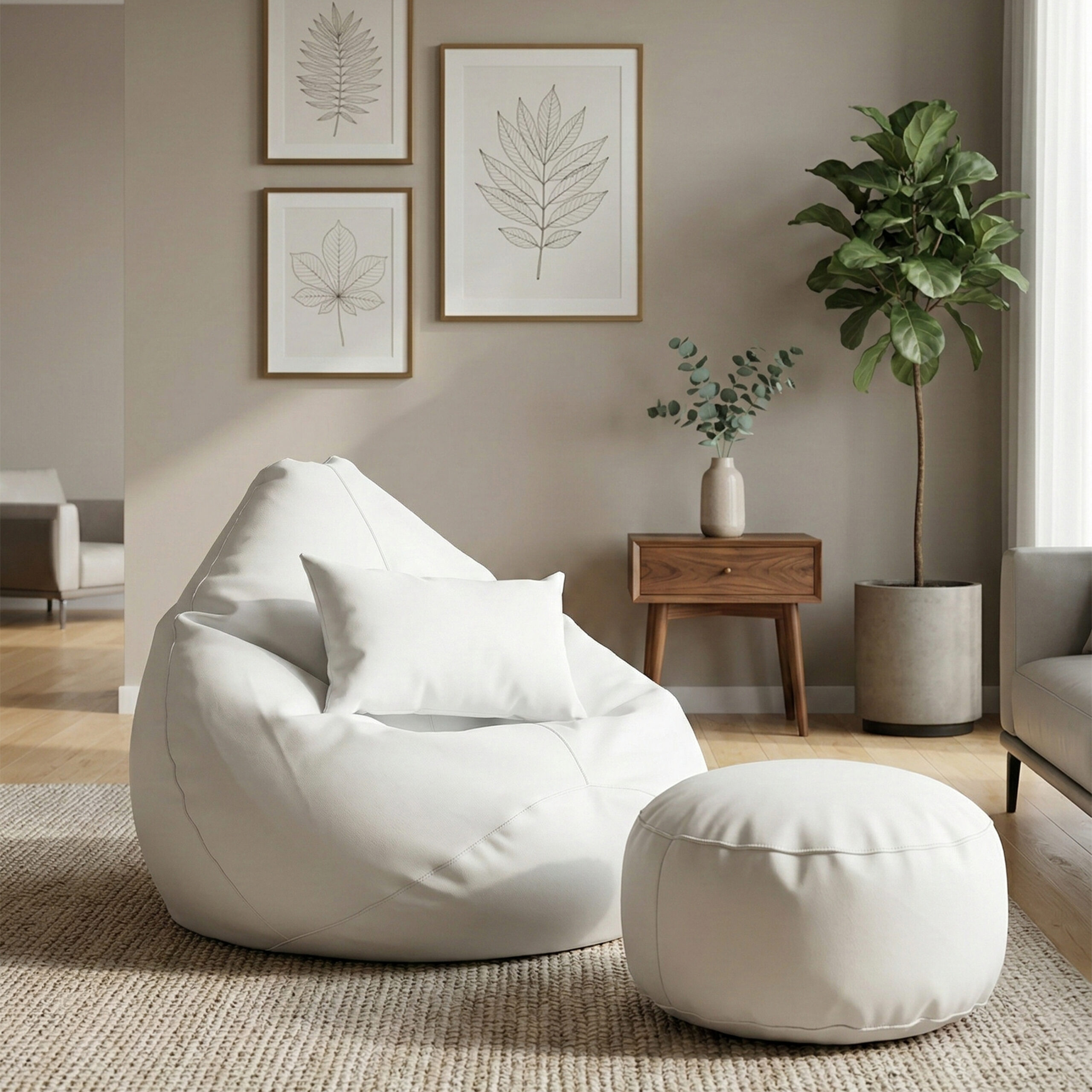 Faux Leather Xxl Pear Shape 3pcs Combo Bean Bag – White