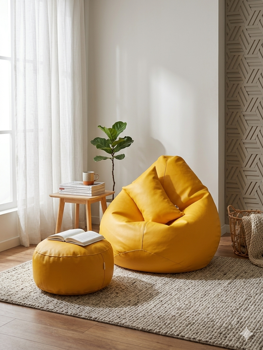 Faux Leather Xxl Pear Shape 3pcs Combo Bean Bag – Yellow
