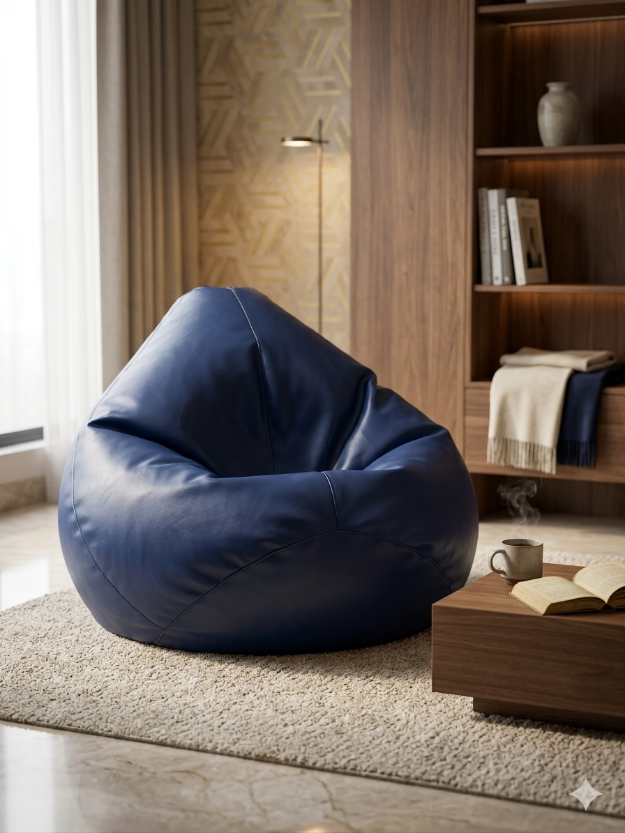 Faux Leather XxL Pear Shape Single Bean Bag – Navy Blue - Relaxo Bean Bag Bangladesh Faux Leather XxL Pear Shape Single Bean Bag – Navy Blue price in Bangladesh - Relaxo Bean Bag