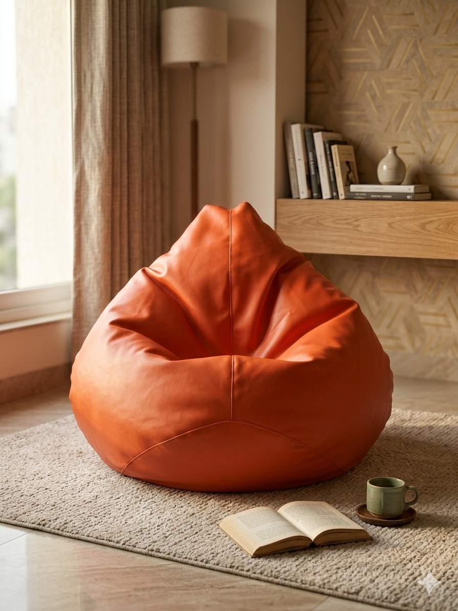 Faux Leather XxL Pear Shape Single Bean Bag – Orange - Relaxo Bean Bag Bangladesh Faux Leather XxL Pear Shape Single Bean Bag – Orange price in Bangladesh - Relaxo Bean Bag