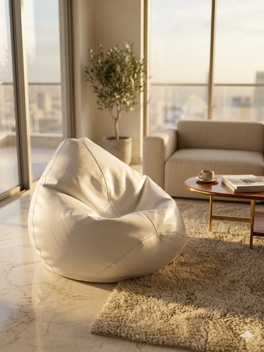 Faux Leather Xxl Pear Shape Single Bean Bag -White - Relaxo Bean Bag Bangladesh Faux Leather Xxl Pear Shape Single Bean Bag -White price in Bangladesh - Relaxo Bean Bag