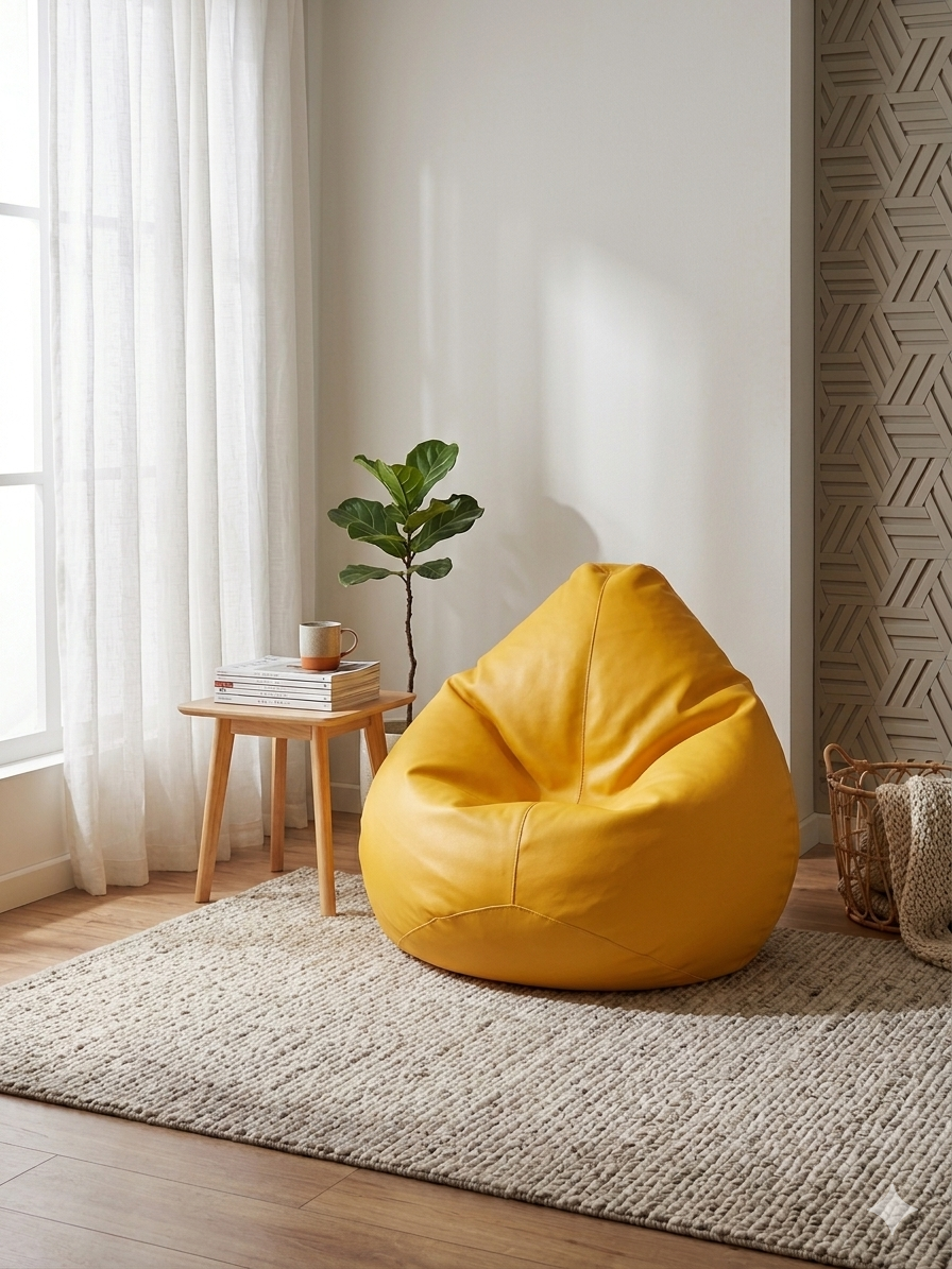 Faux Leather XxL Pear Shape Single Bean Bag – Yellow - Relaxo Bean Bag Bangladesh Faux Leather XxL Pear Shape Single Bean Bag – Yellow price in Bangladesh - Relaxo Bean Bag