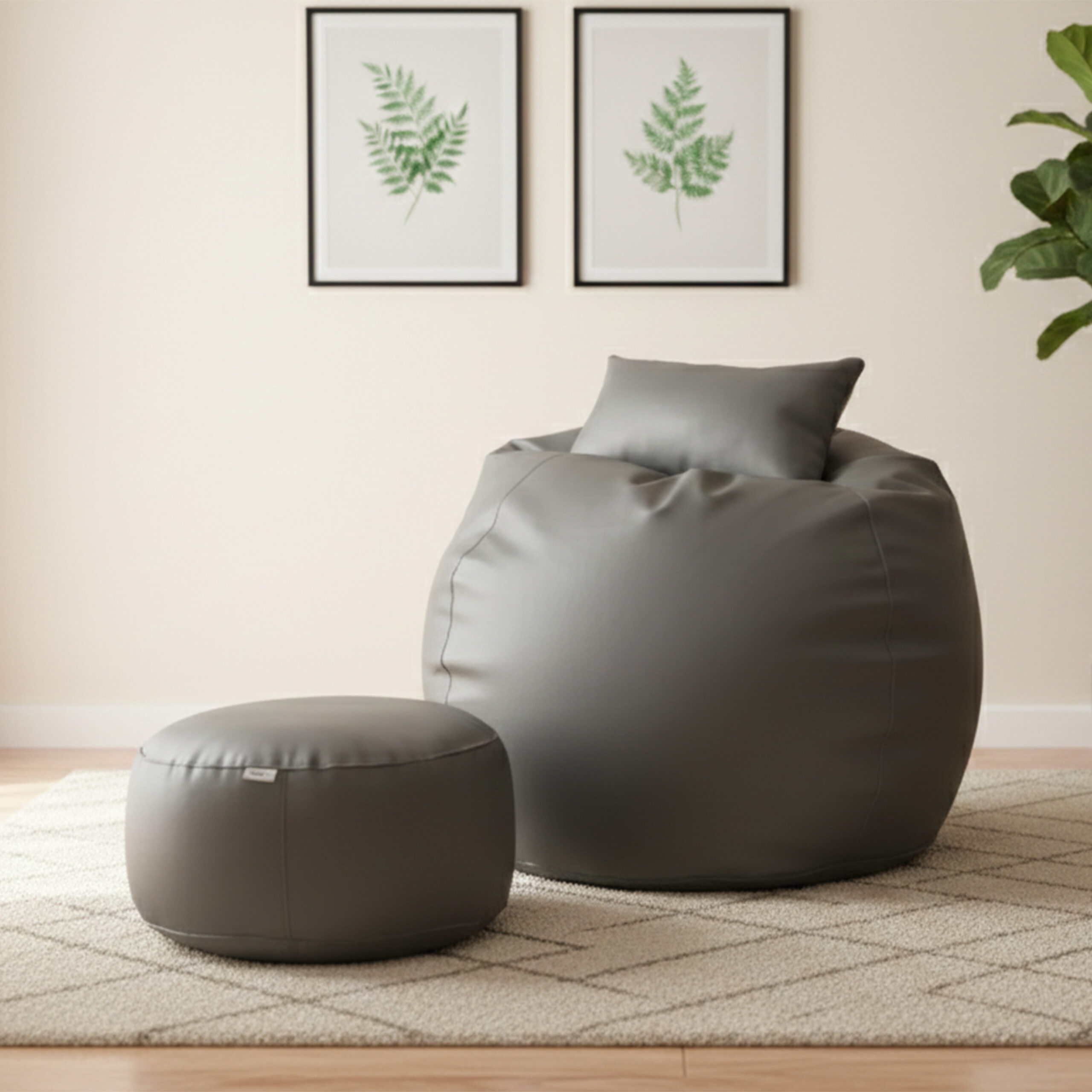 Faux Leather Xxl Pumpkin Shape 3pcs Combo Bean Bag – Ash