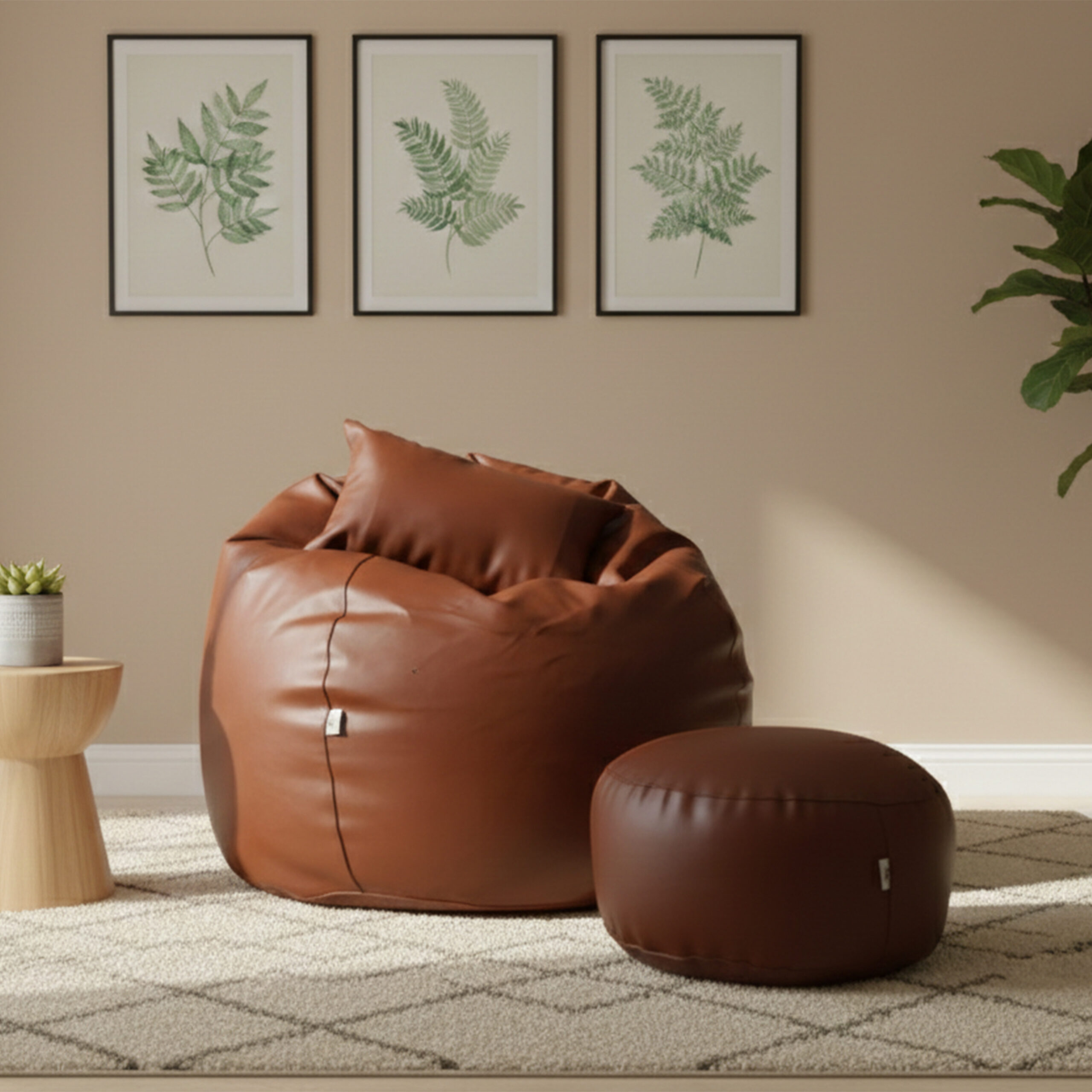 Faux Leather Xxl Pumpkin Shape 3pcs Combo Bean Bag – Coconut