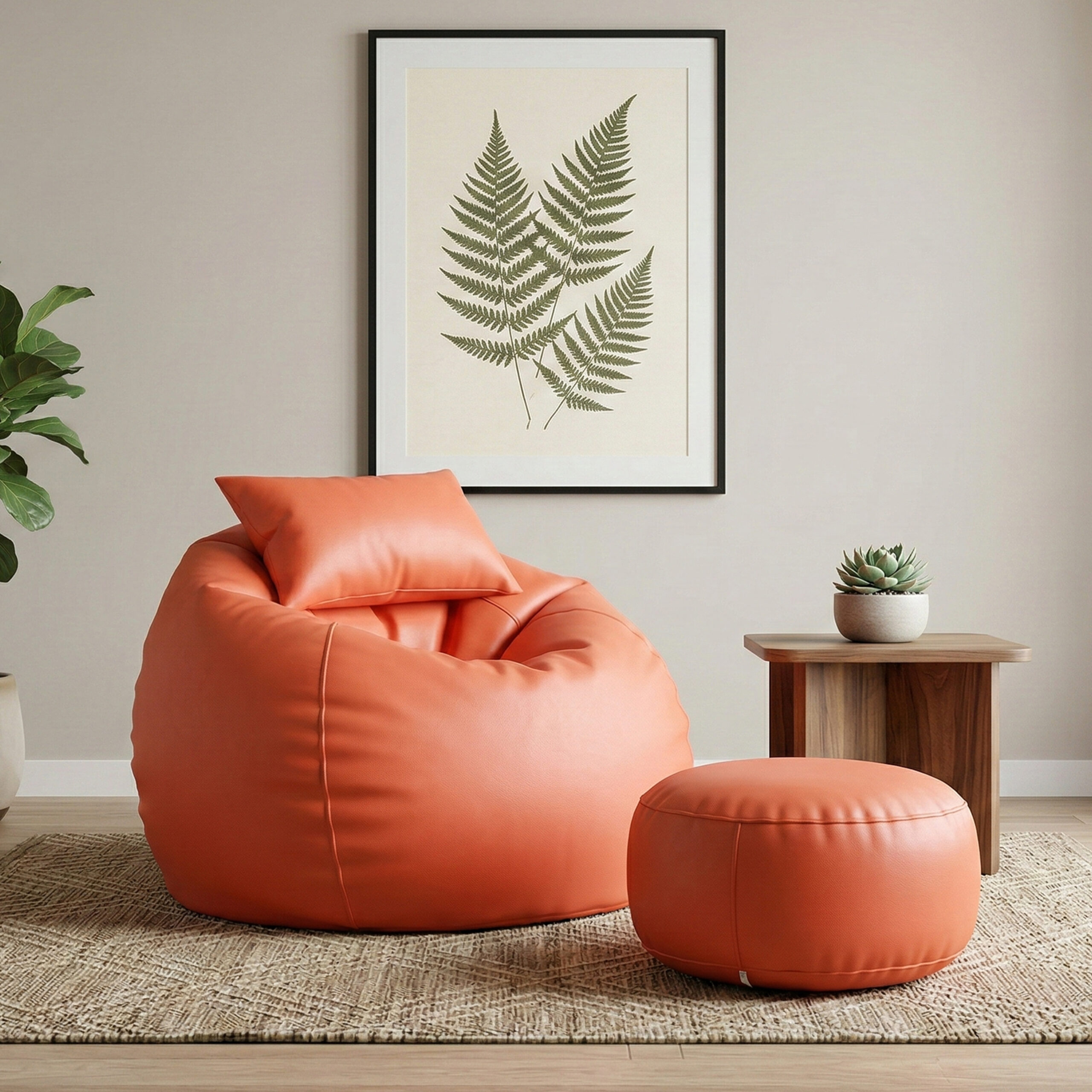 Faux Leather Xxl Pumpkin Shape 3pcs Combo Bean Bag – Orange