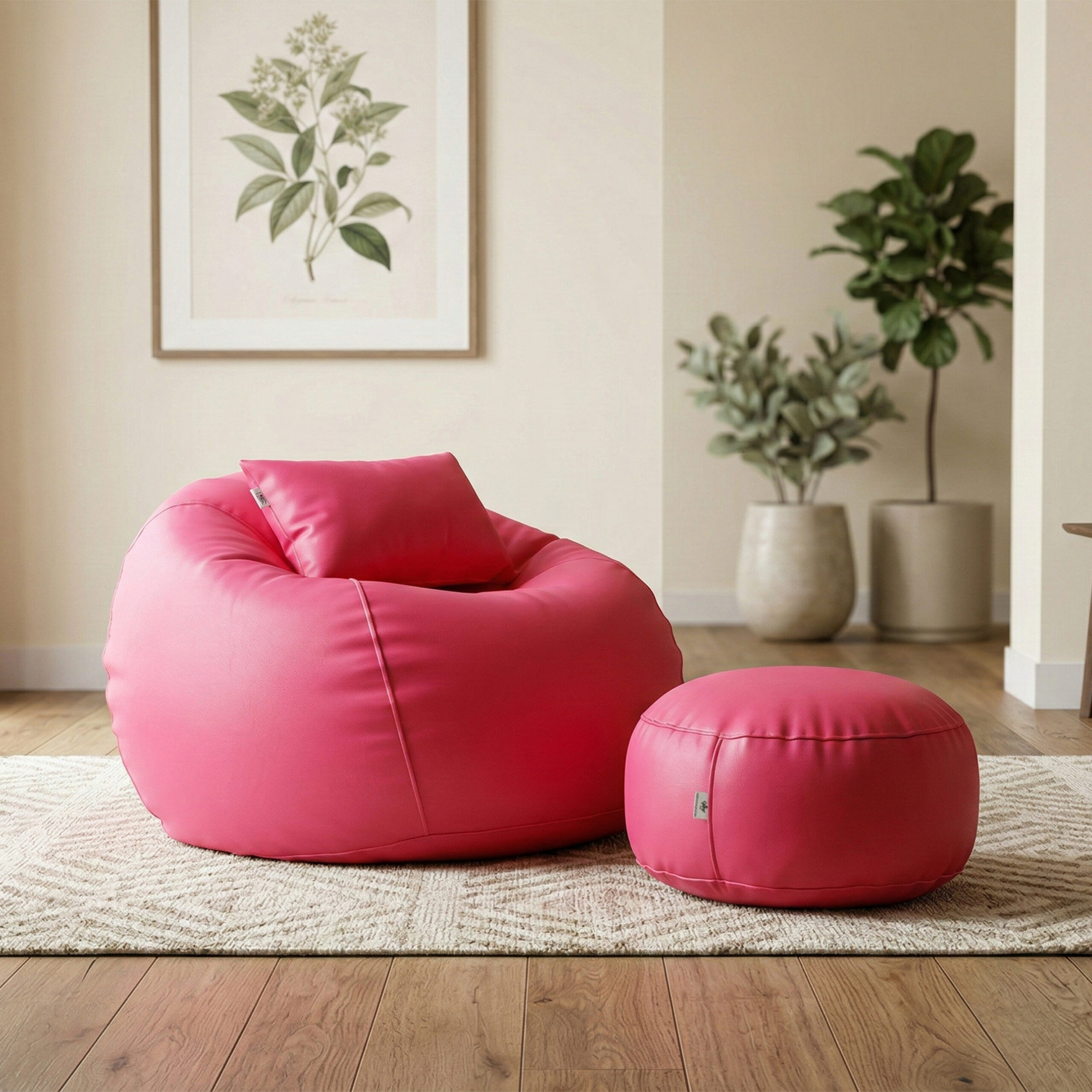 Faux Leather Xxl Pumpkin Shape 3pcs Combo Bean Bag – Pink