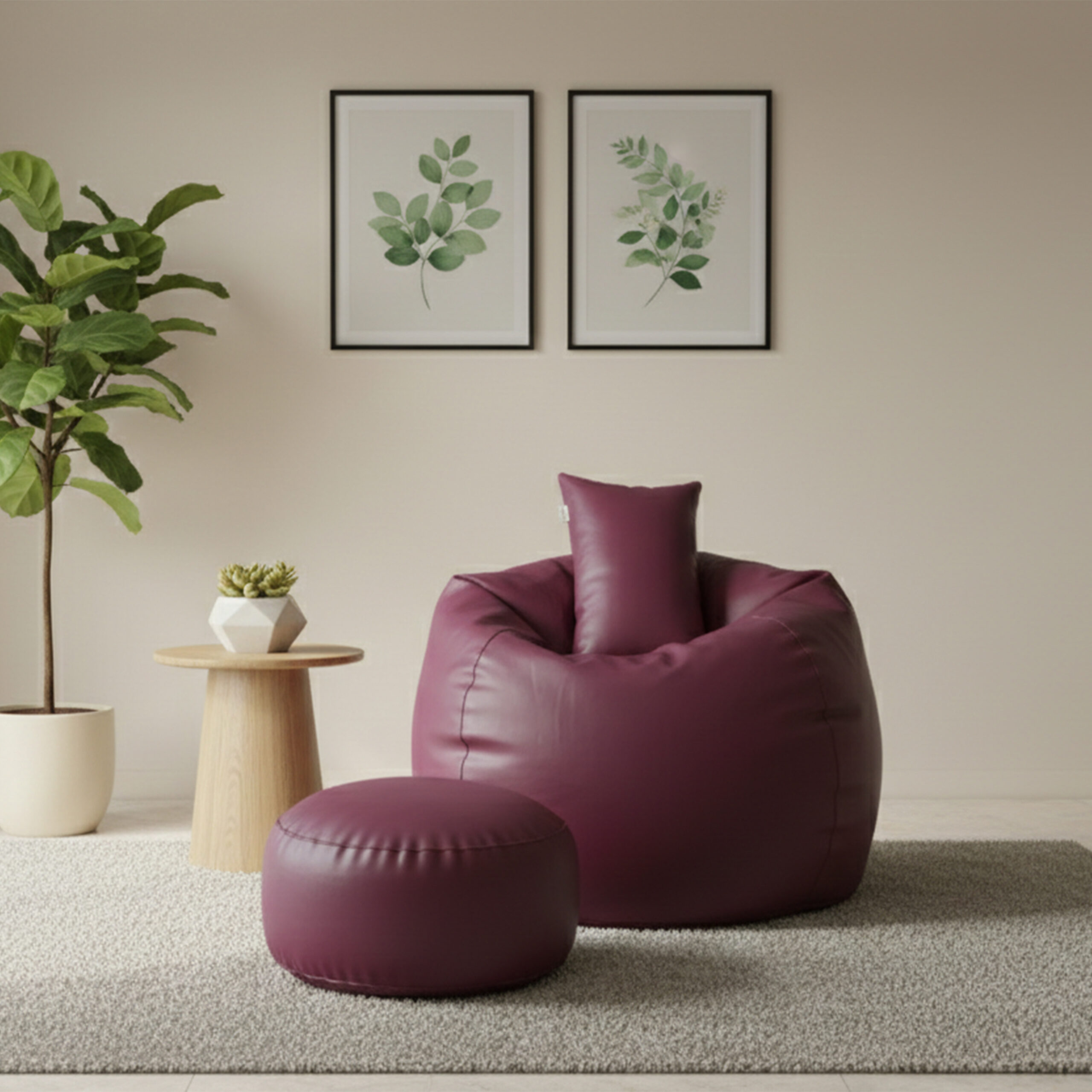 Faux Leather Xxl Pumpkin Shape 3pcs Combo Bean Bag – Purple