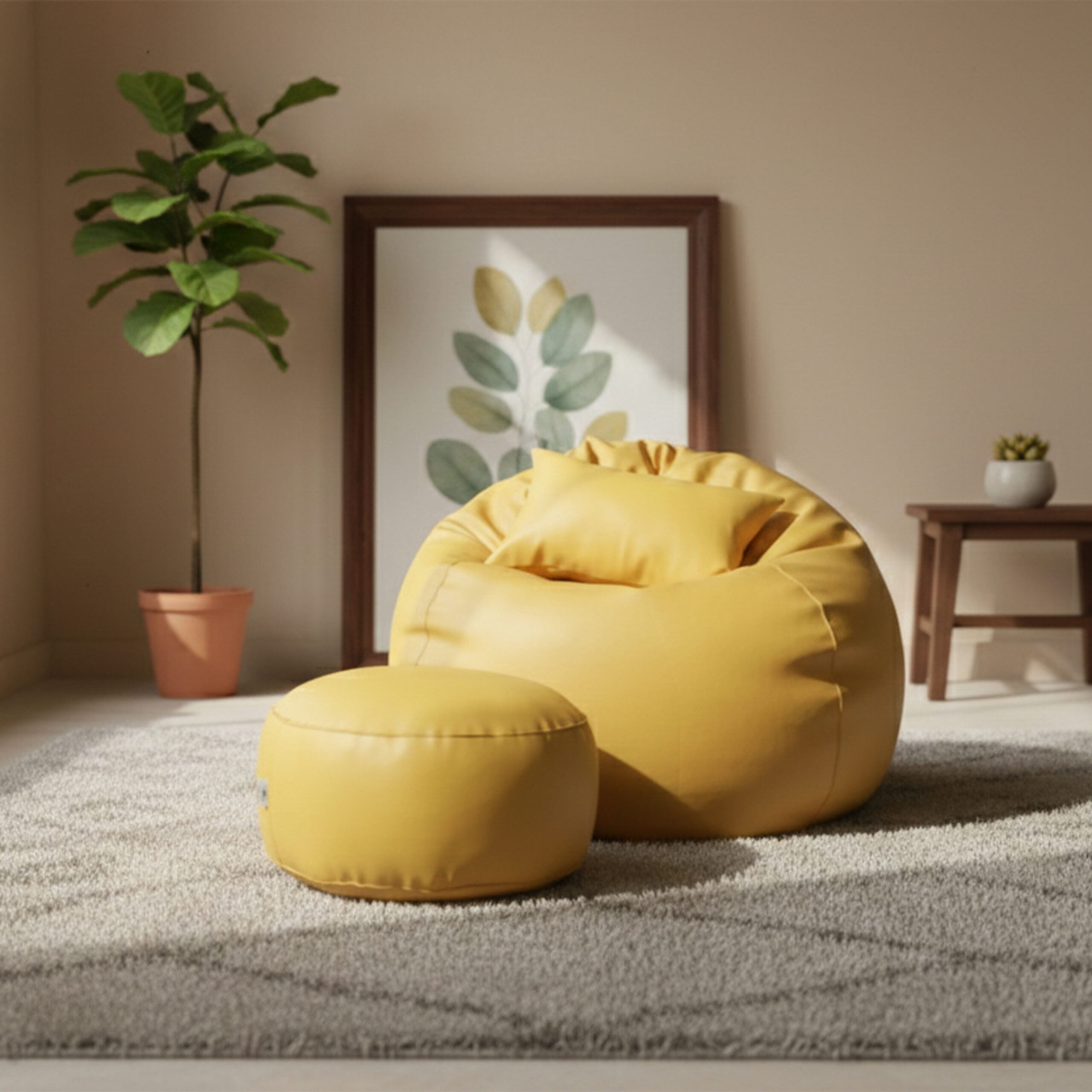Faux Leather Xxl Pumpkin Shape 3pcs Combo Bean Bag – Yellow