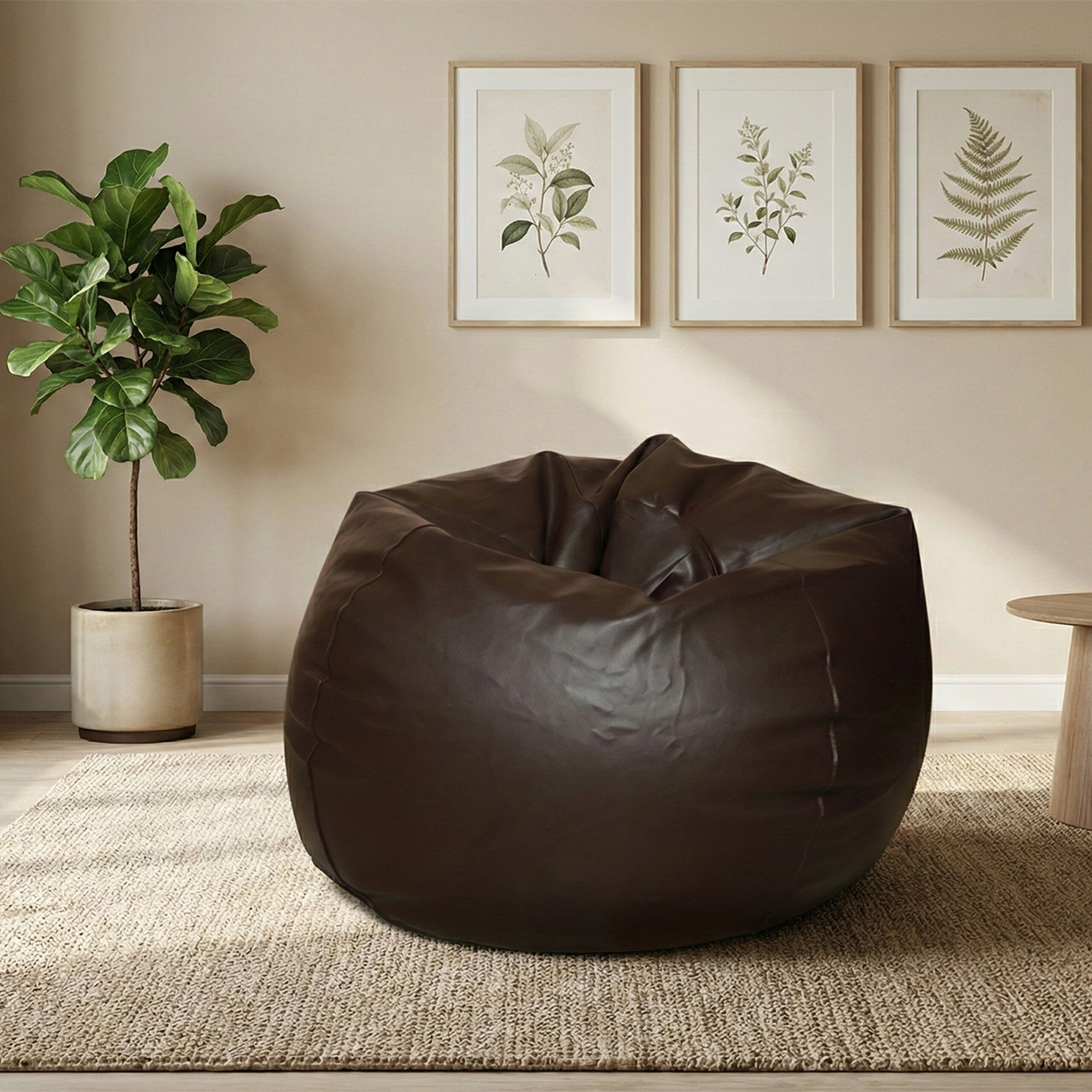Faux Leather XxL Pumpkin Shape Single Bean Bag – Brown