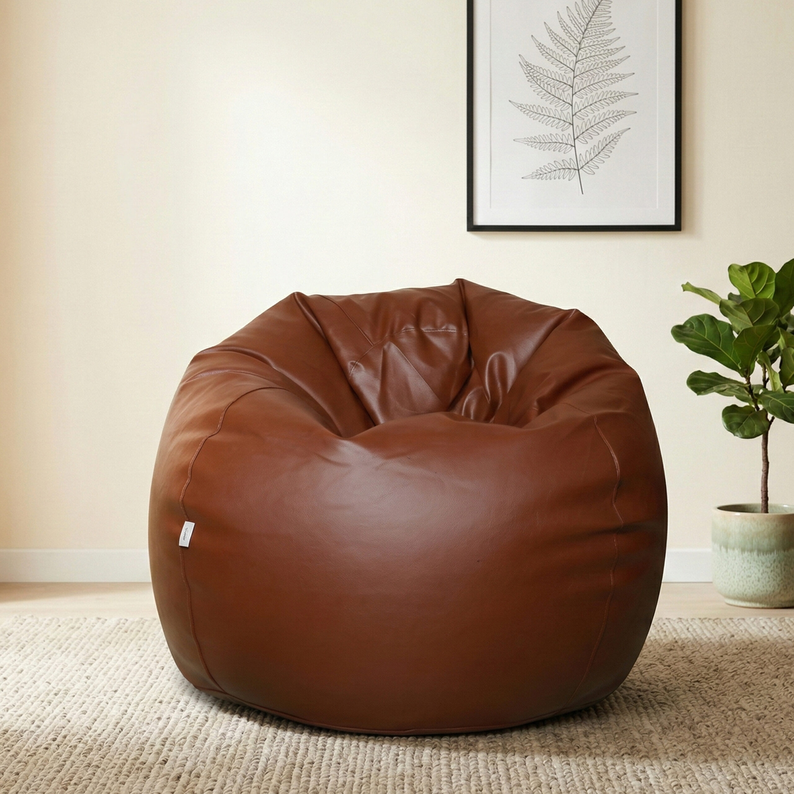 Faux Leather XxL Pumpkin Shape Single Bean Bag – Coconut