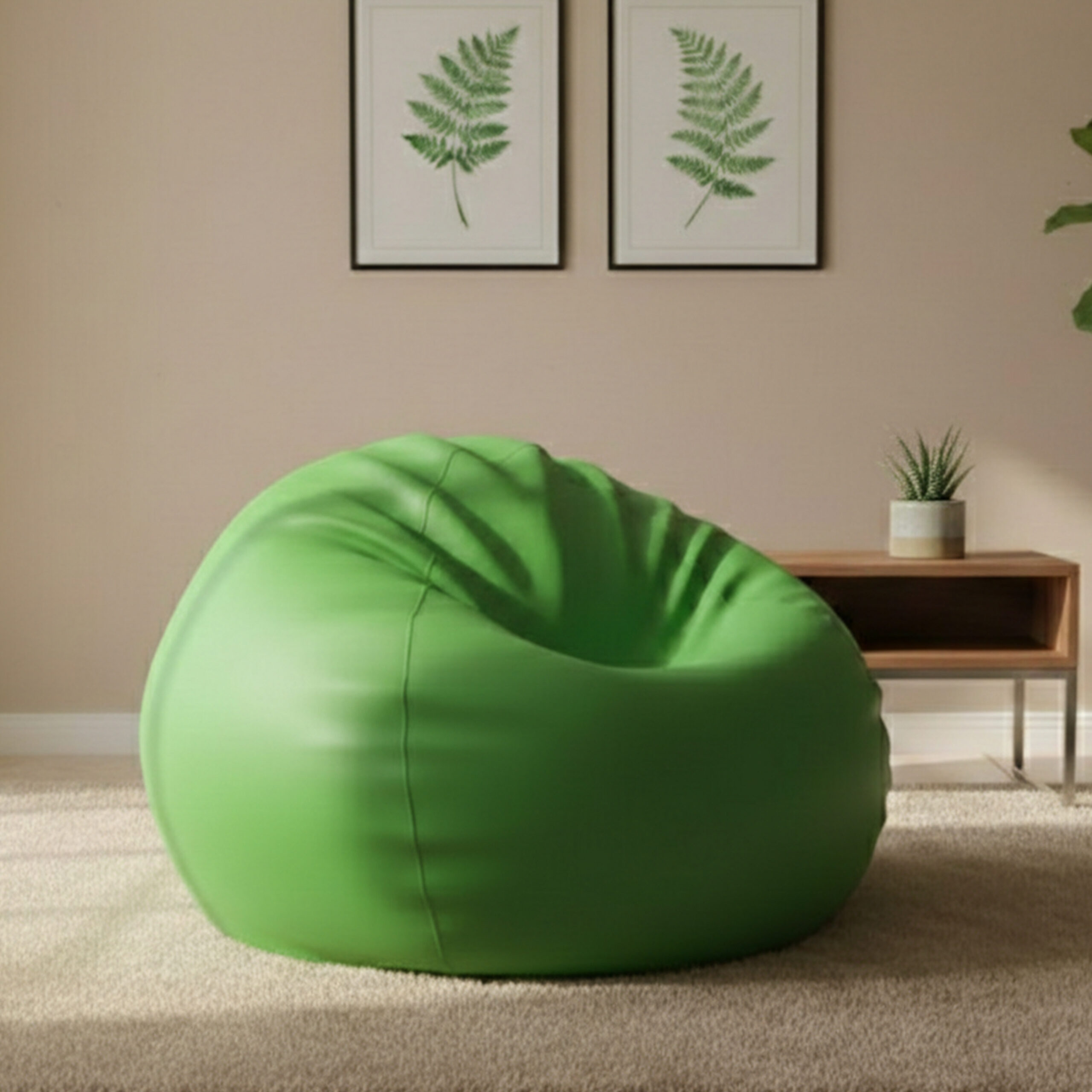 Faux Leather XxL Pumpkin Shape Single Bean Bag – Green