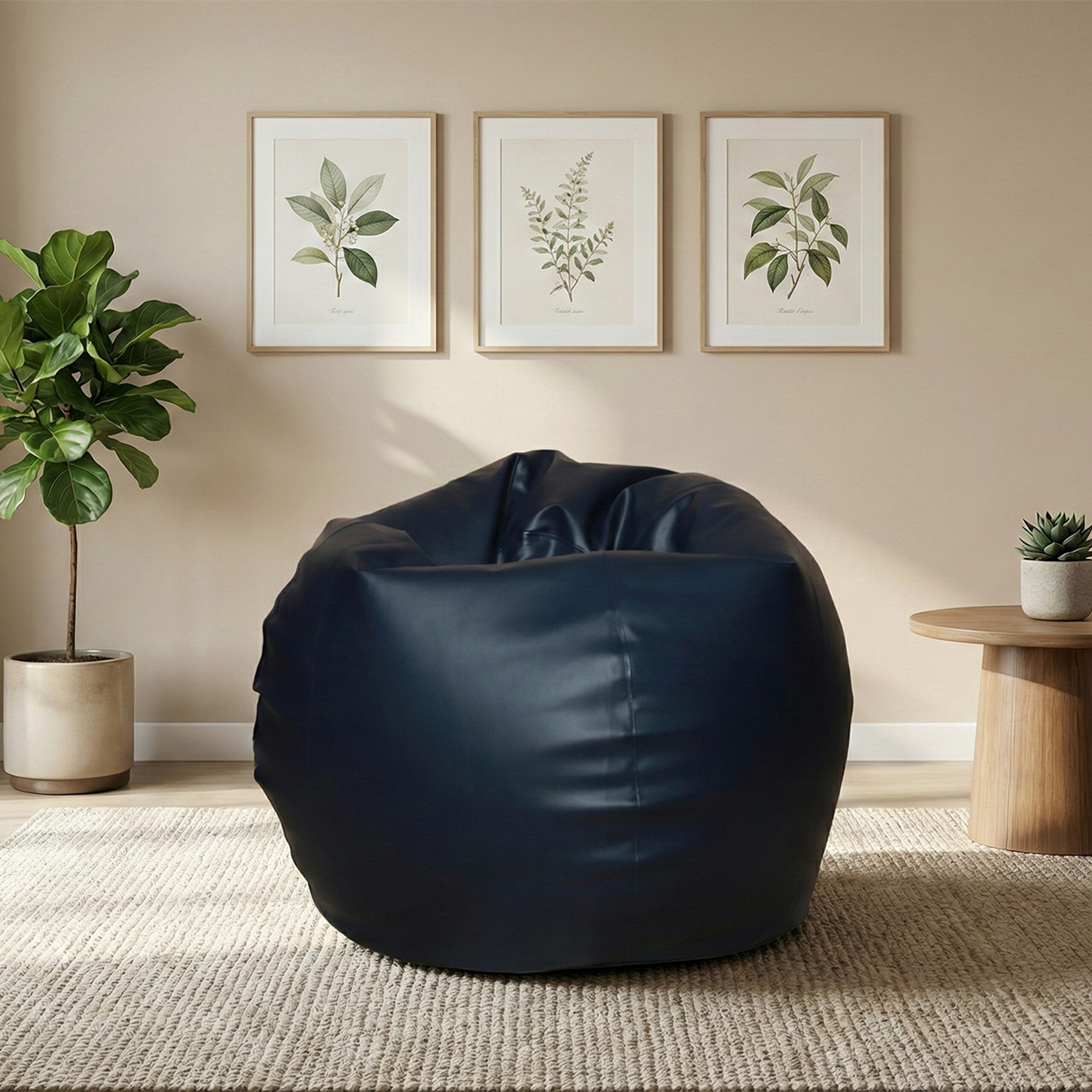 Faux Leather XxL Pumpkin Shape Single Bean Bag – Navy Blue