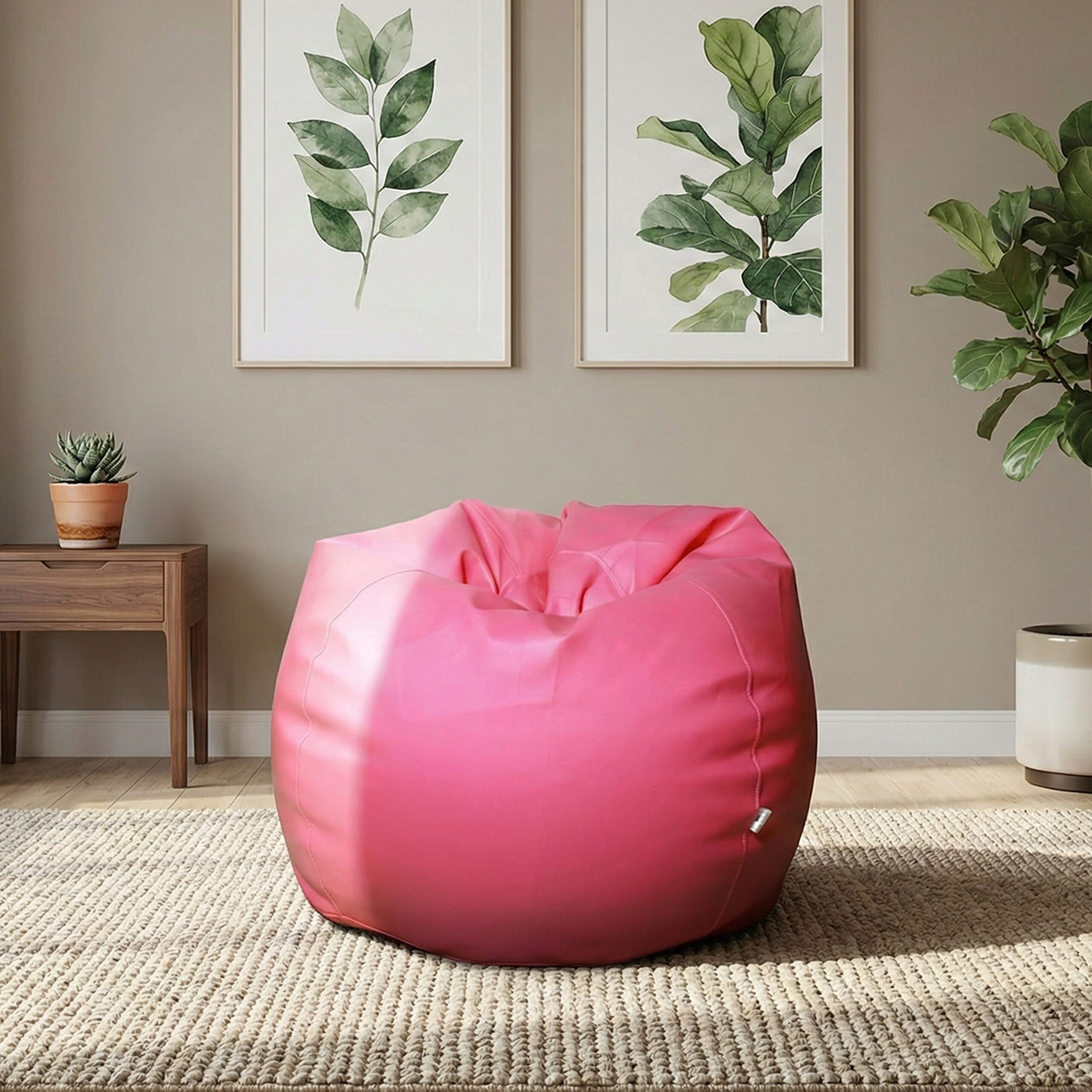Faux Leather XxL Pumpkin Shape Single Bean Bag – Pink