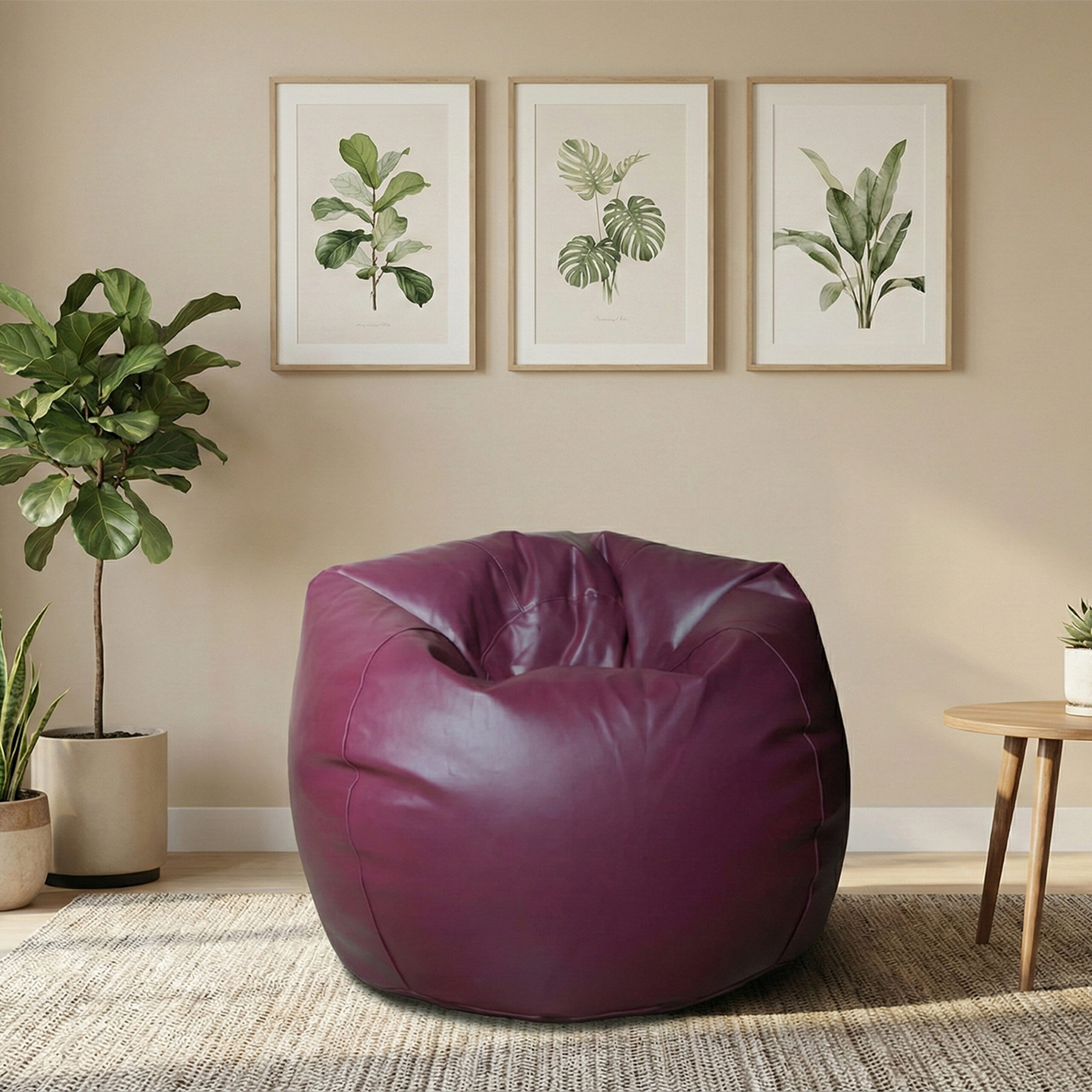 Faux Leather XxL Pumpkin Shape Single Bean Bag – Purple