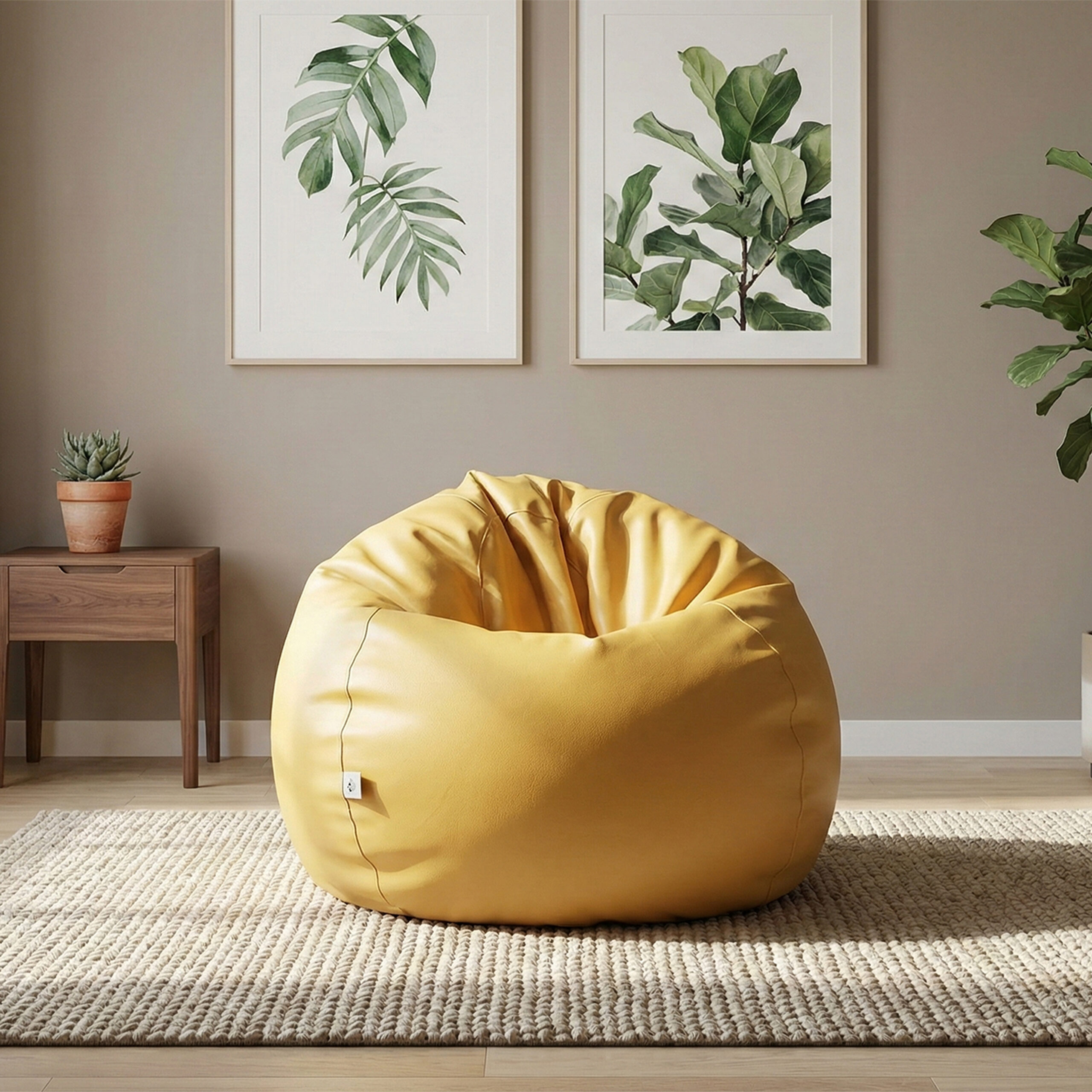 Faux Leather XxL Pumpkin Shape Single Bean Bag – Yellow