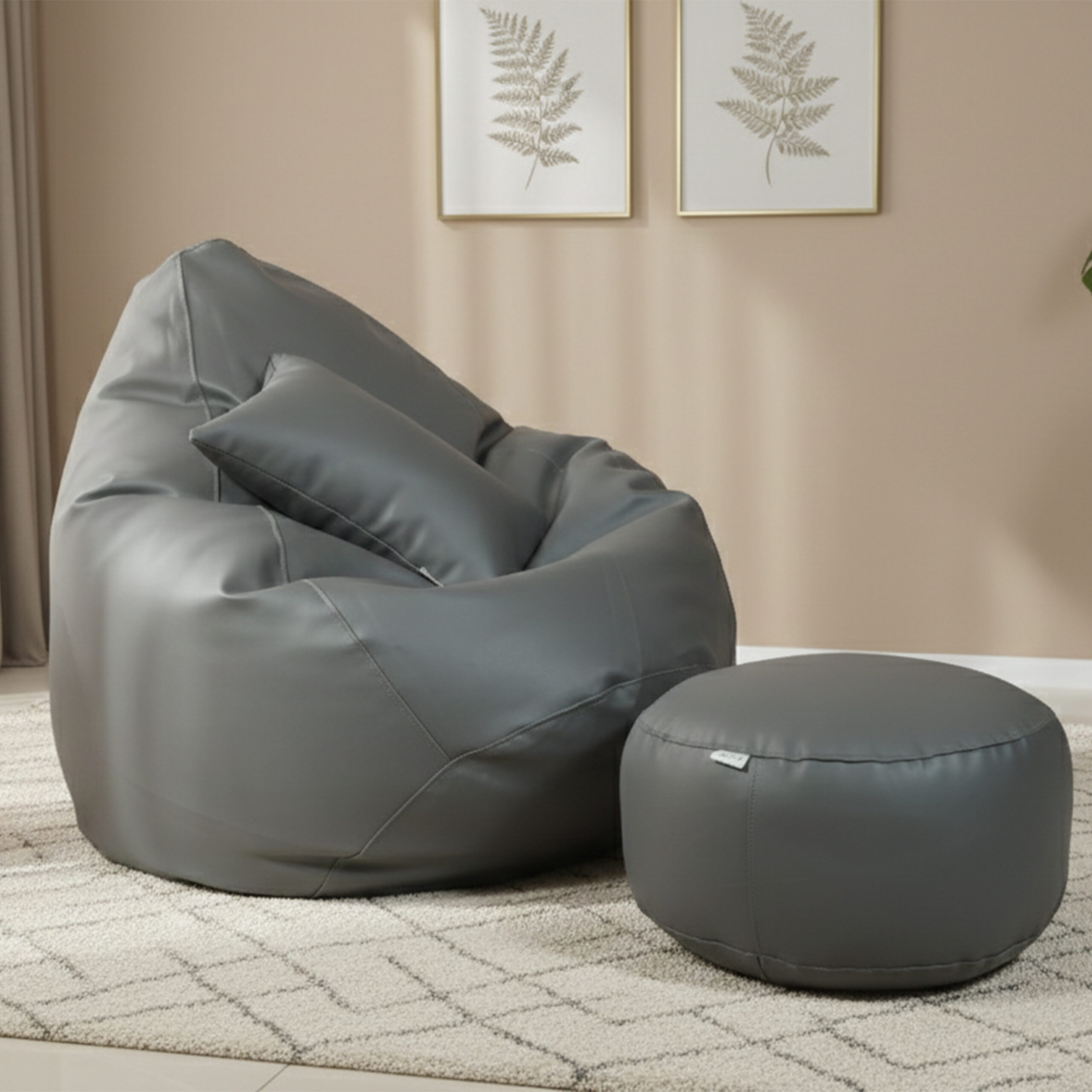 Faux Leather Xxxl Pear Shape 3pcs Combo Bean Bag – Ash