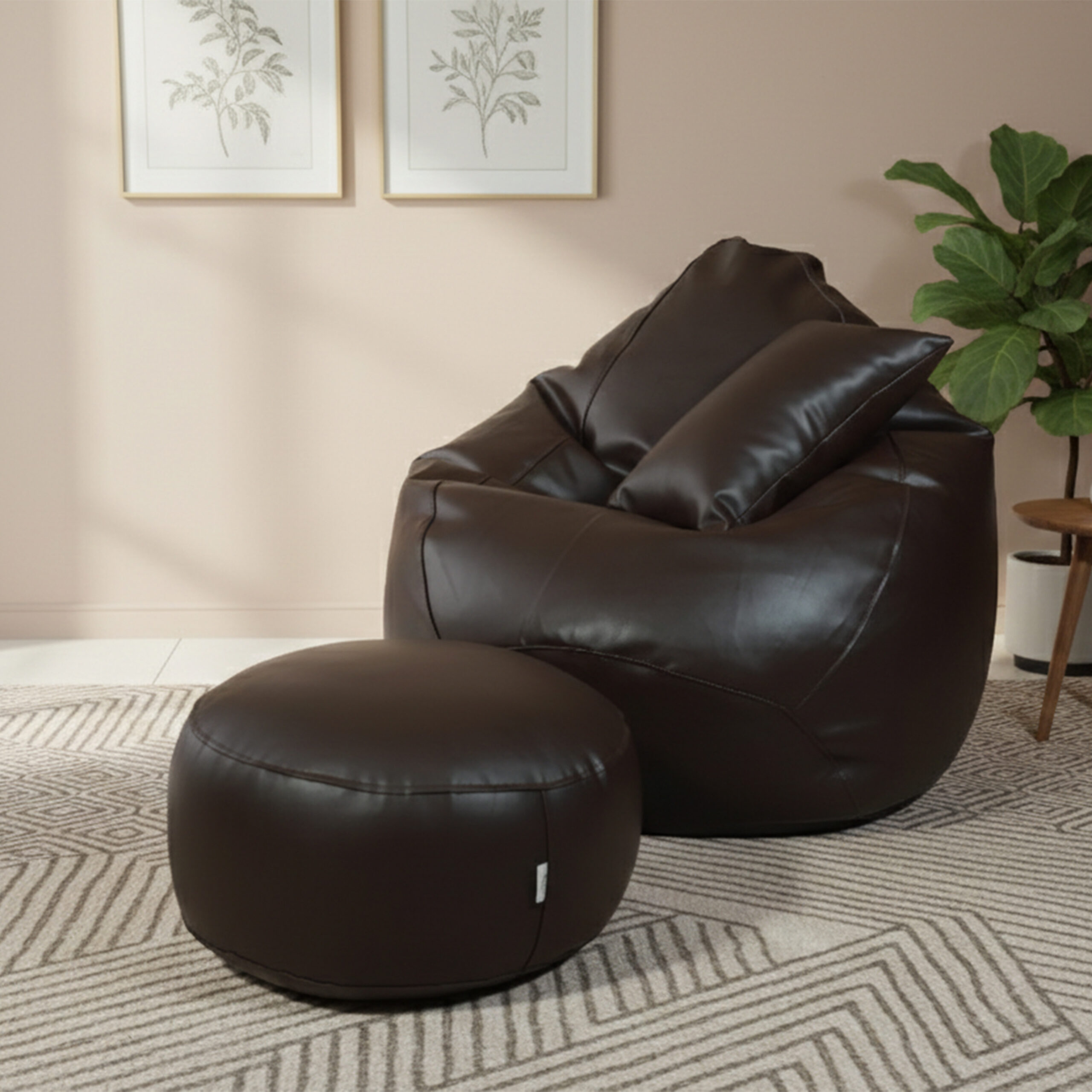 Faux Leather Xxxl Pear Shape 3pcs Combo Bean Bag – Brown