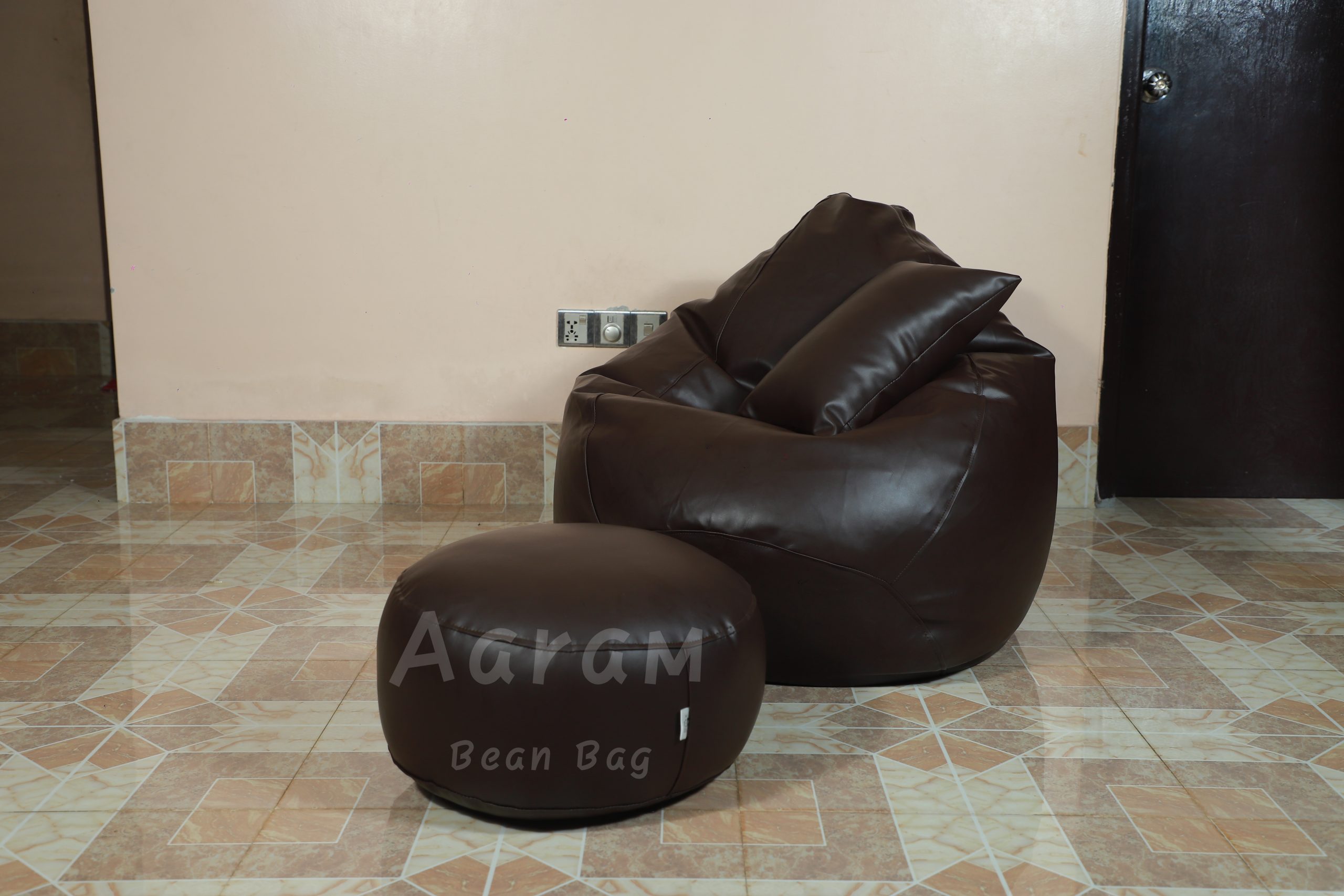 Faux Leather Xxxl Pear Shape 3pcs Combo Bean Bag – Brown